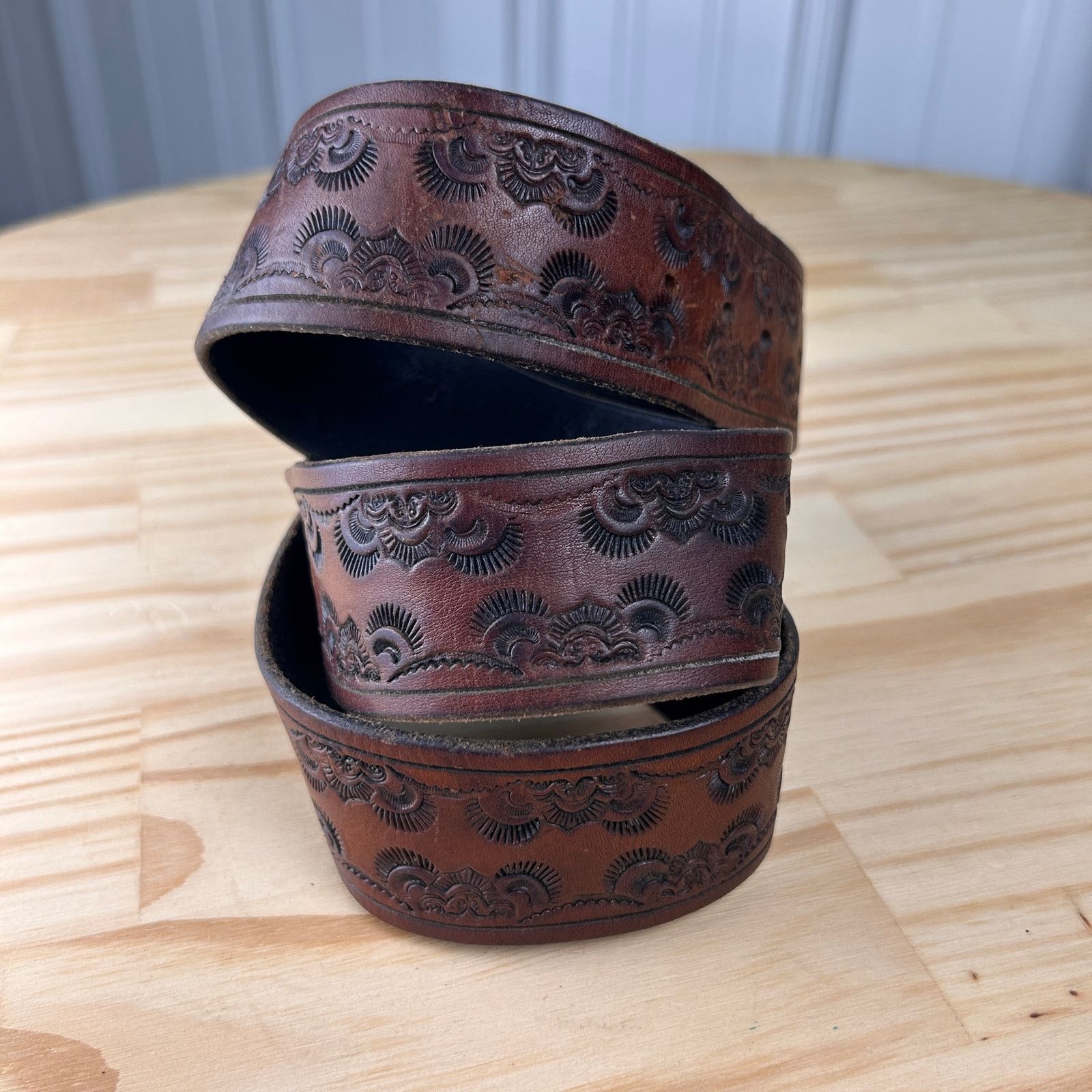 Other Chevrolet Corvette 70s Western Embossed 42" Leather Belt Size 42 - 3 Thumbnail