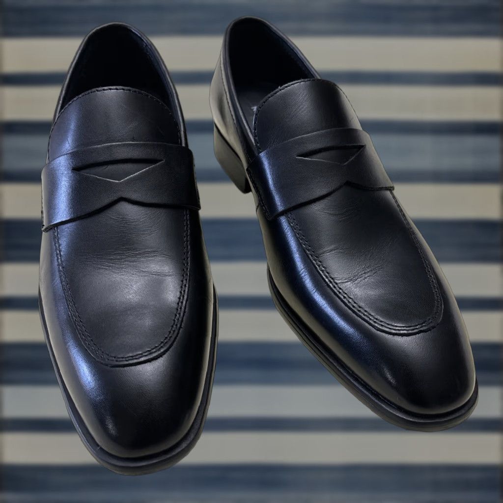 Nordstrom Black Leather Penny Loafers 7.5 M Slip On Comfort Dress Shoes Mens