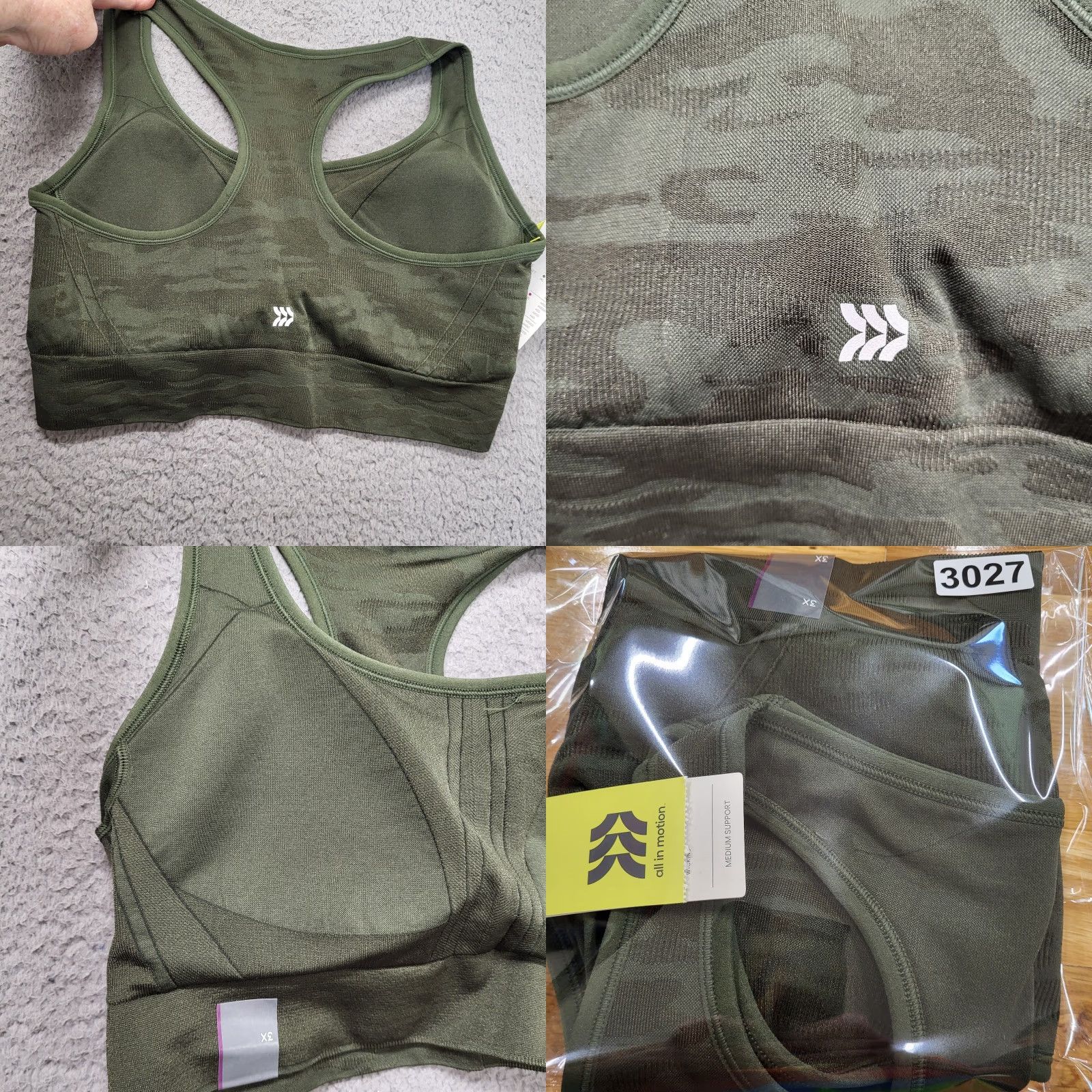 Vintage All in Motion Sports Bra 3X Racerback Medium Support Seamless Dark Green Gray Women's 3XL Size ONE SIZE - 8 Thumbnail