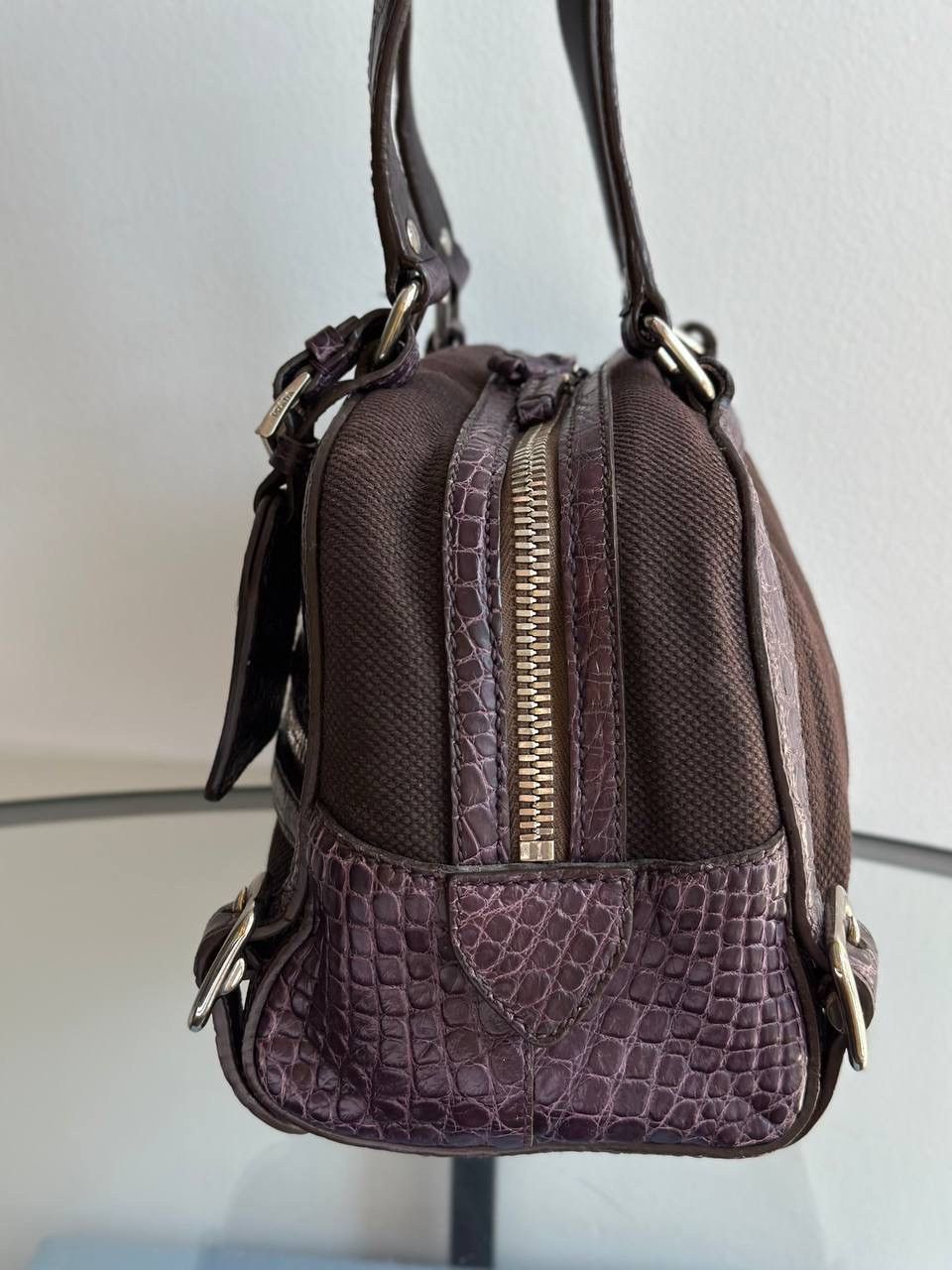 Dior Prada Vitello Zipper Buckle Bag Bowling crocodile purple Size ONE SIZE - 2 Thumbnail