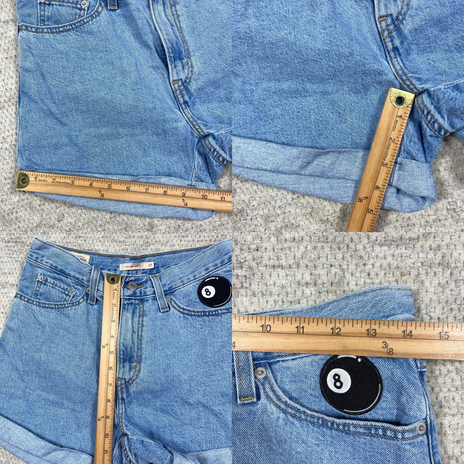 Levi's Levis Mom Shorts Women 27 Cut Off Mid Length Rolled Cuff Patches 80s Retro Womens Size 27" / US 4 / IT 40 - 8 Thumbnail