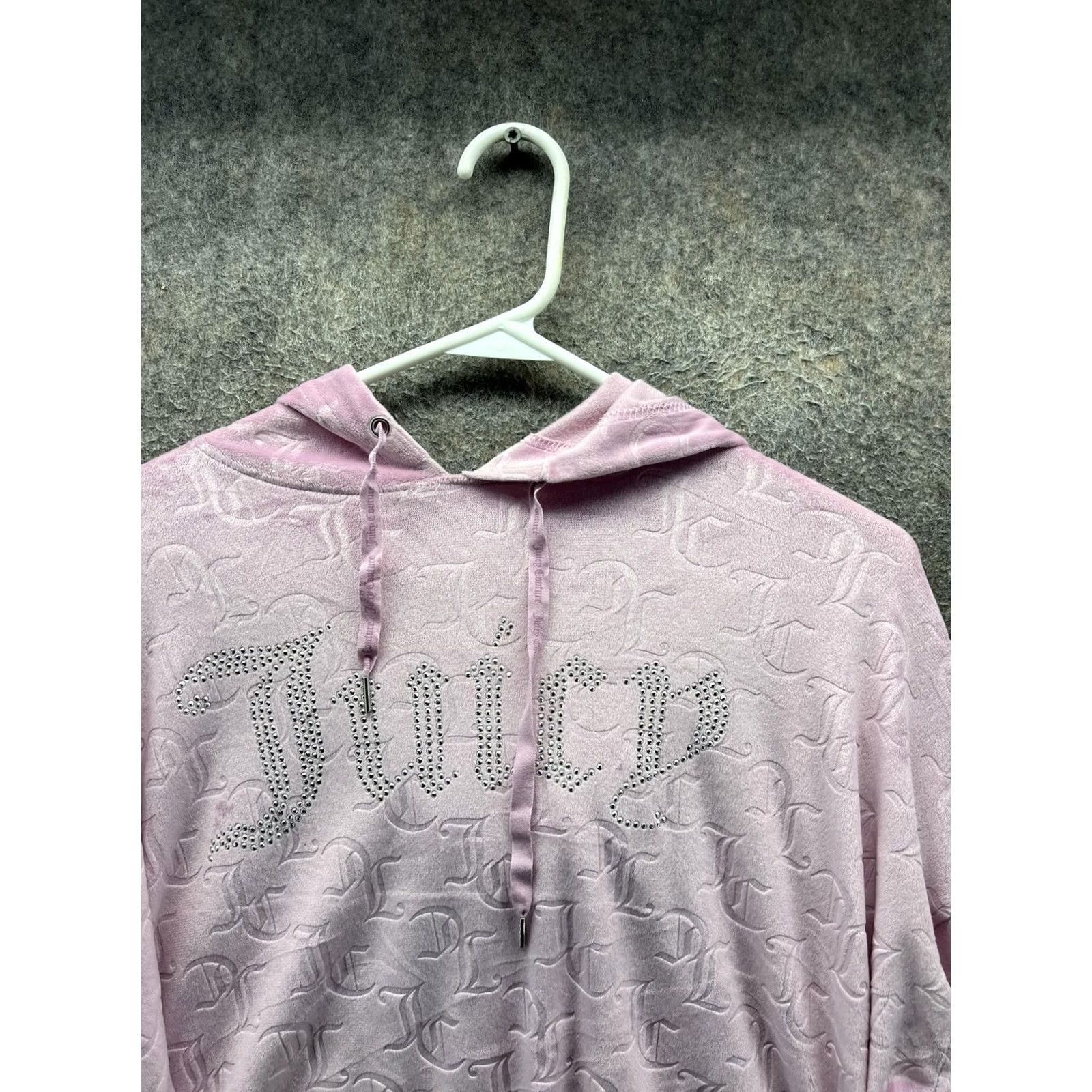 Juicy Couture VINTAGE Juicy Couture Pajama Top Womens Small Pink Velour Rhinestone Hoodie Long Sleeve Size S / US 4 / IT 40 - 7 Thumbnail