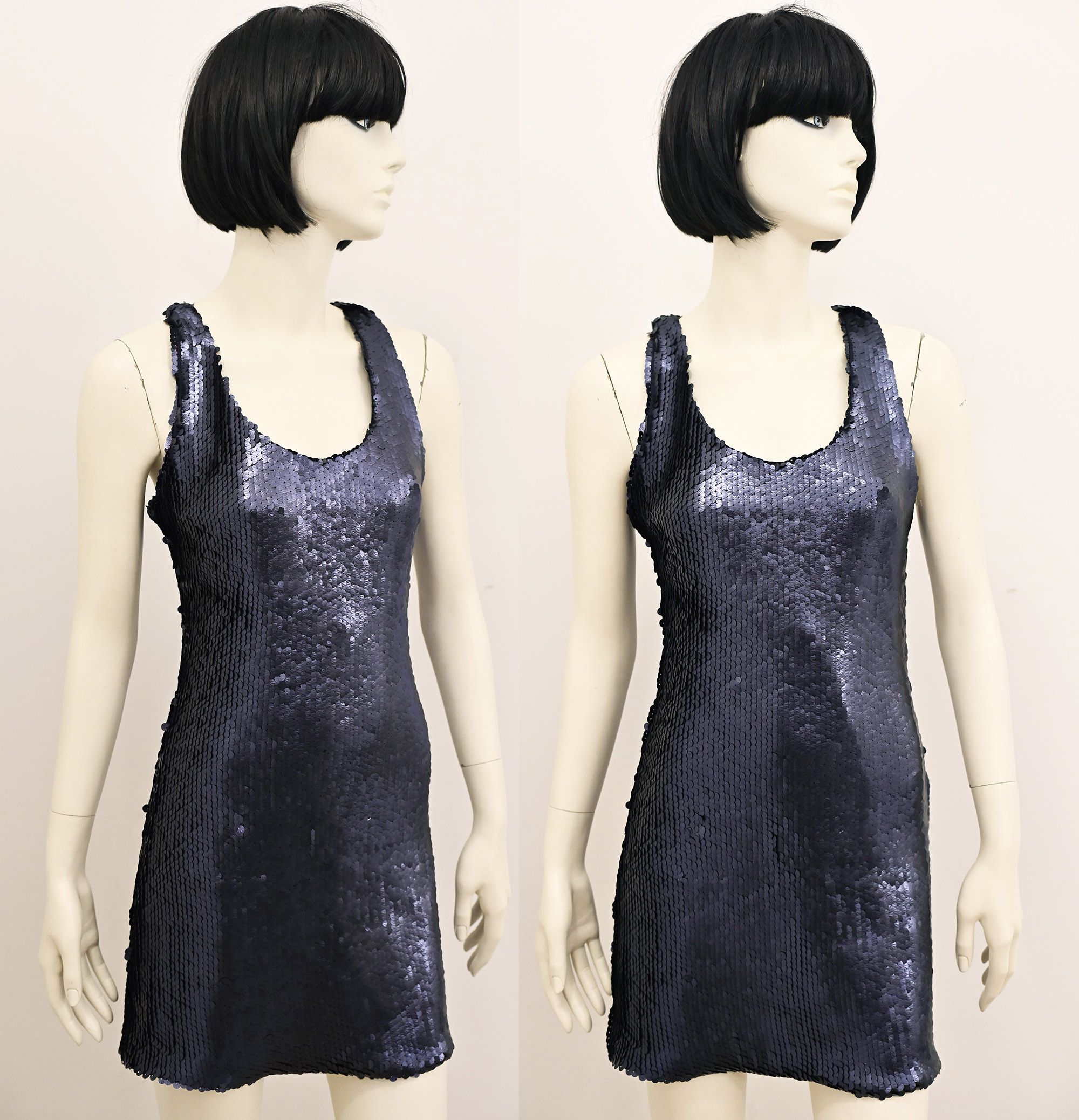 Vintage Bizuu sequined tank top mini dress in navy blue silk Size S / US 4 / IT 40 - 2 Thumbnail