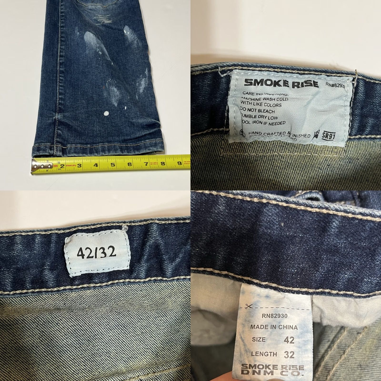Denime Smoke Rise Jeans Mens Size 42x32 Blue Distressed Denim Motorcycle Straight 5-Pocket Zipper Closure Size US 42 / EU 58 - 8 Thumbnail