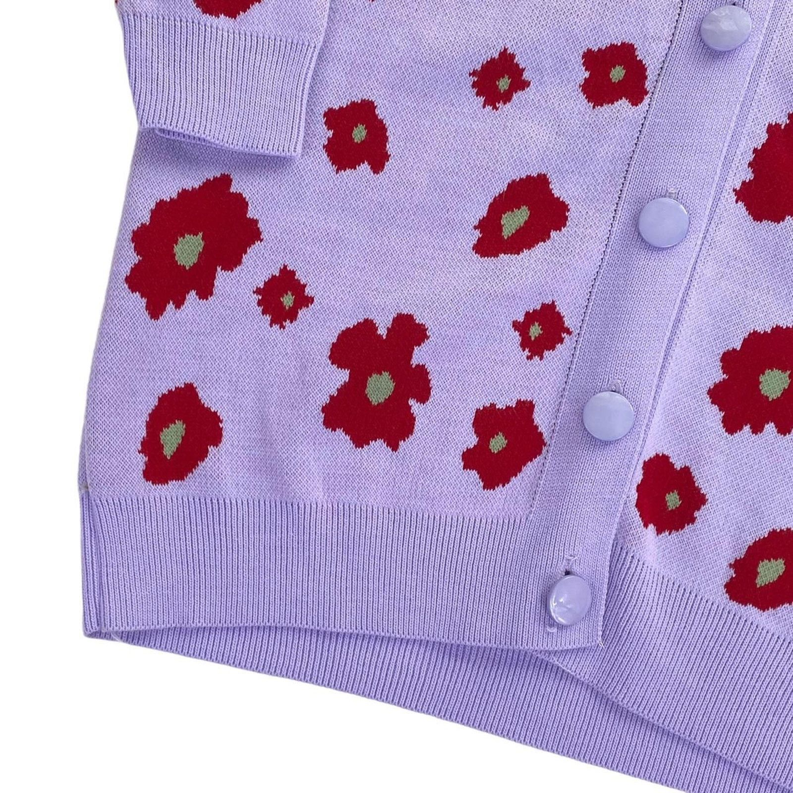 Other × Vintage Y2K Vintage Cute Floral Print Pastel Purple Cardigan Size L / US 10 / IT 46 - 3 Thumbnail