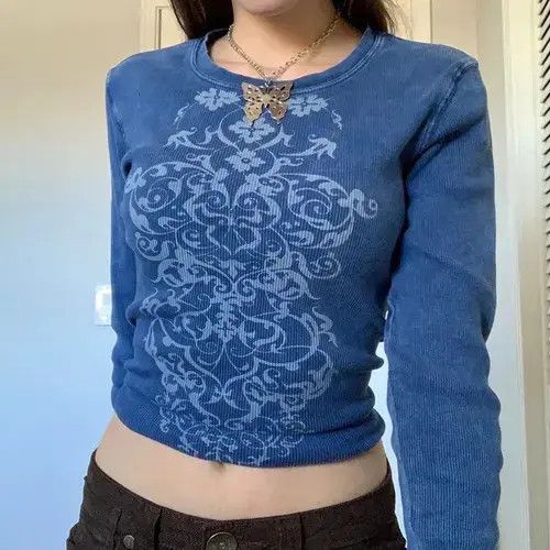 Japanese Brand Vintage Print Long Sleeve Cotton Women Tops Size ONE SIZE - 5 Thumbnail