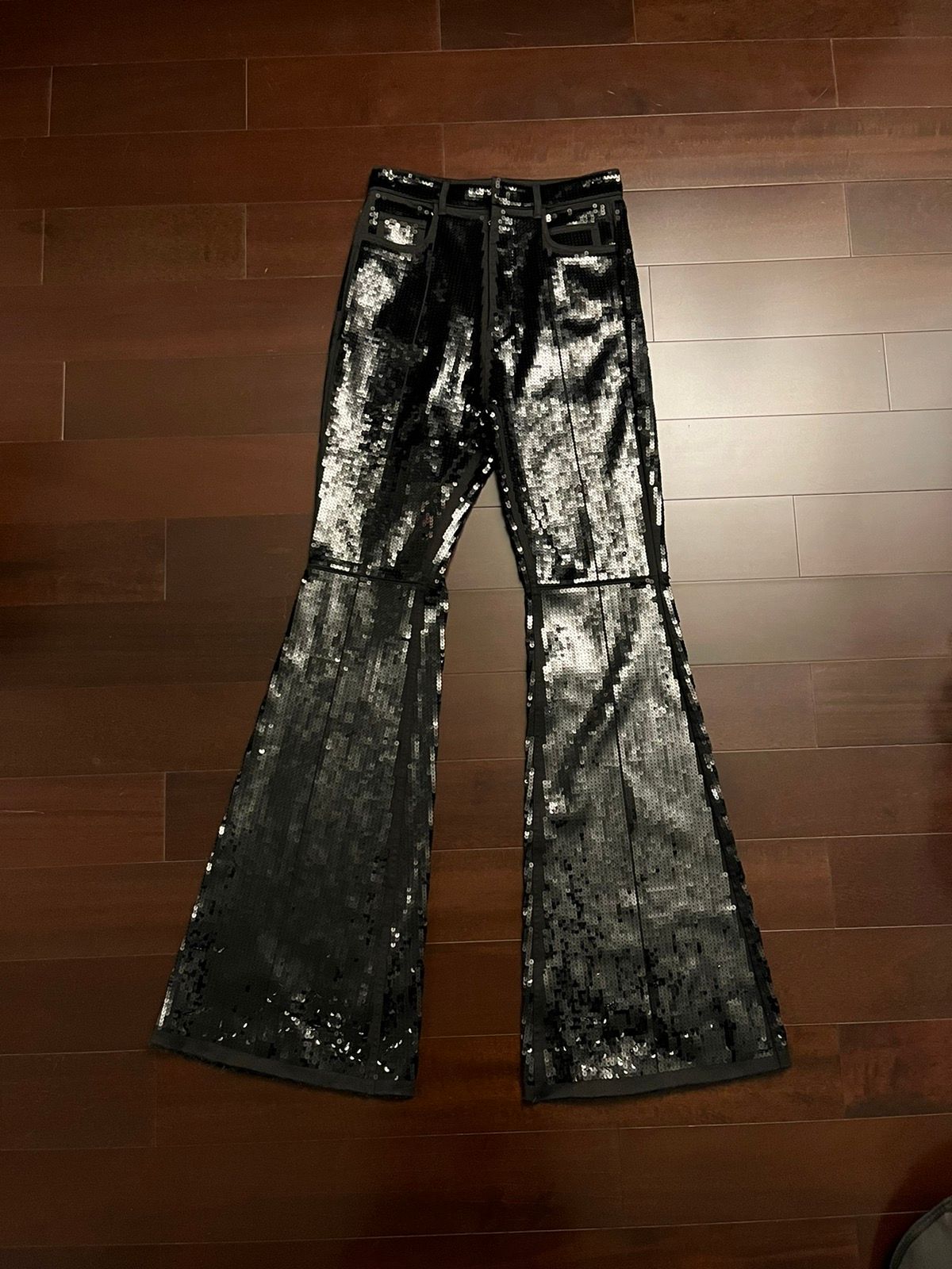 Pre-owned Rick Owens Ss23 Edfu Sequin Bolan Bootcut / Flared Pants In Black