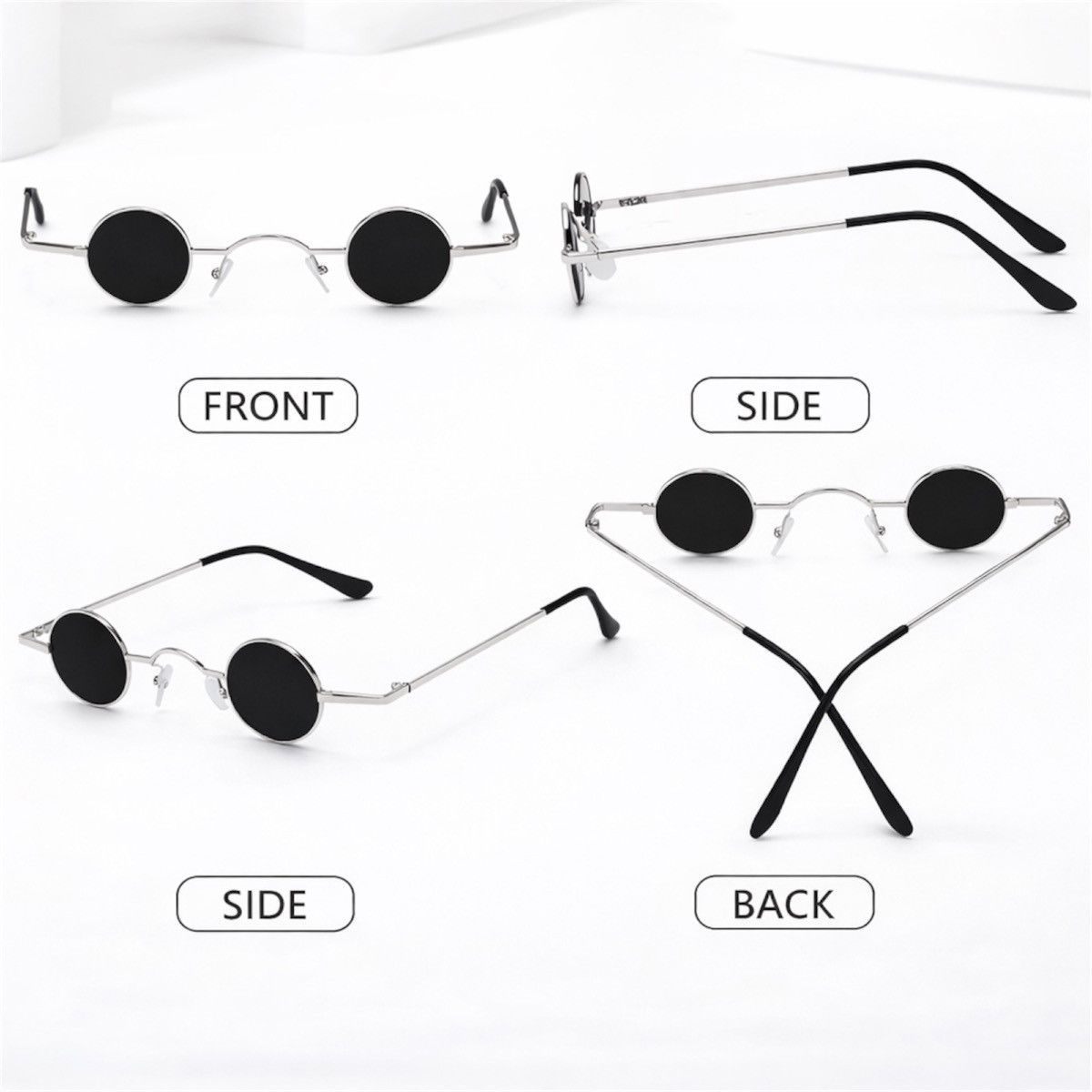 Other Vintage Small Round Sunglasses Metal Frame Black Lens Punk Size ONE SIZE - 4 Thumbnail