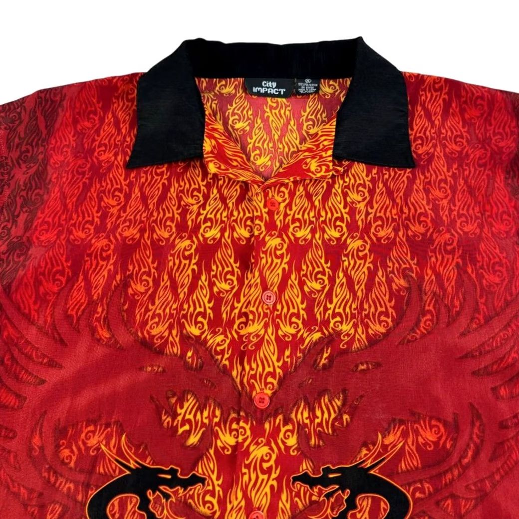 Vintage VINTAGE Button Down Shirt Men XL Casino Gambling Flame Grunge Goth Y2K 90s Shirt Mens XL Black Geometric Pattern Halloween Ghost Dragon Skull Cross Size US XL / EU 56 / 4 - 2 Thumbnail