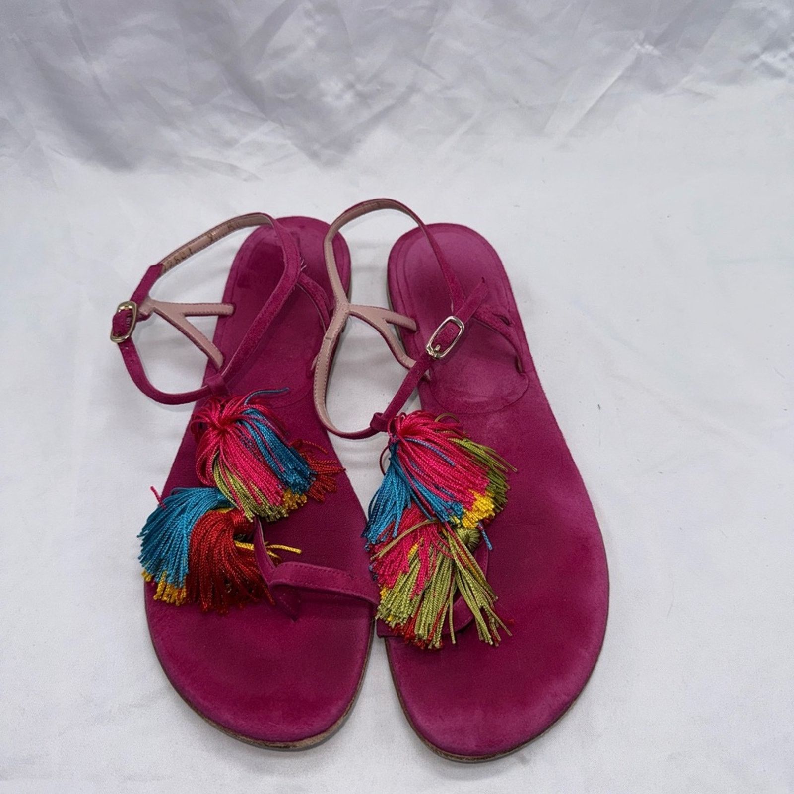 Stuart Weitzman Stuart Weitzman Fuchsia Sandals with Multicolor Tassels Size US 9 / IT 39 - 2 Thumbnail