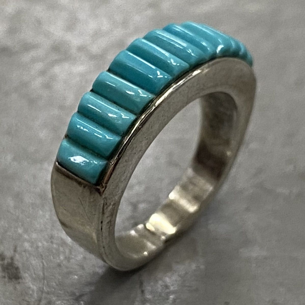 Huge Vintage Native American Navajo Turquoise Corn Row Inlay Sterling Silver Ring