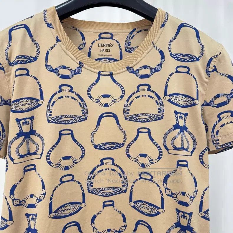 Hermes Hermes Beige Printed Short Sleeve Size XS / US 0-2 / IT 36-38 - 3 Thumbnail