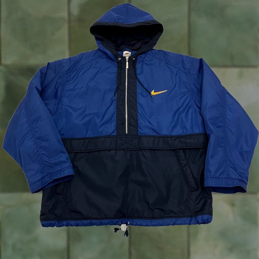 Nike VINTAGE Nike Hooded Anorak Jacket Mens L Blue Black Swoosh Pullover Coat Size US L / EU 52-54 / 3 - 1 Thumbnail