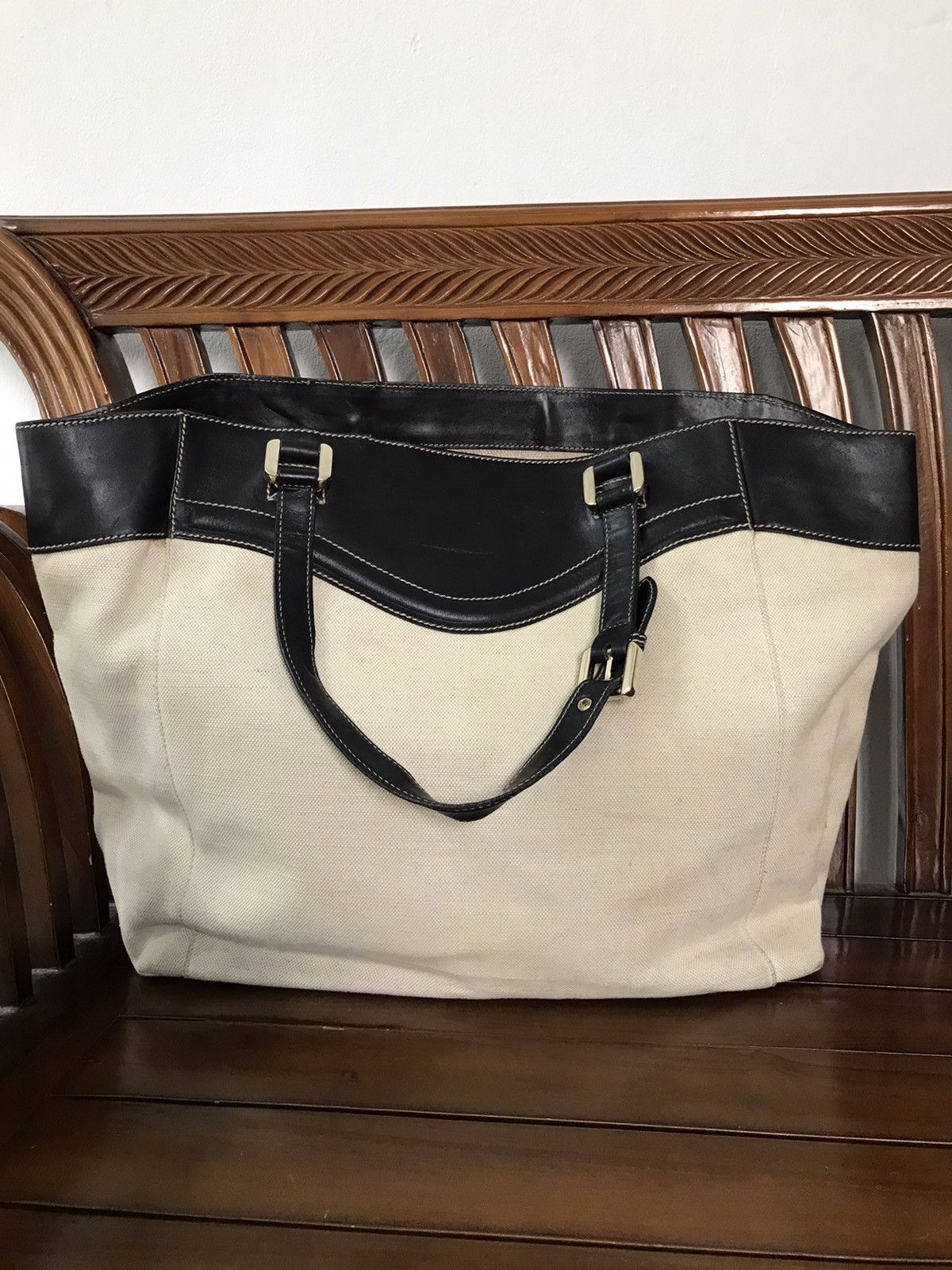 Gucci Vintage Gucci Tote Bag Canvas Black Leather Size ONE SIZE - 3 Thumbnail