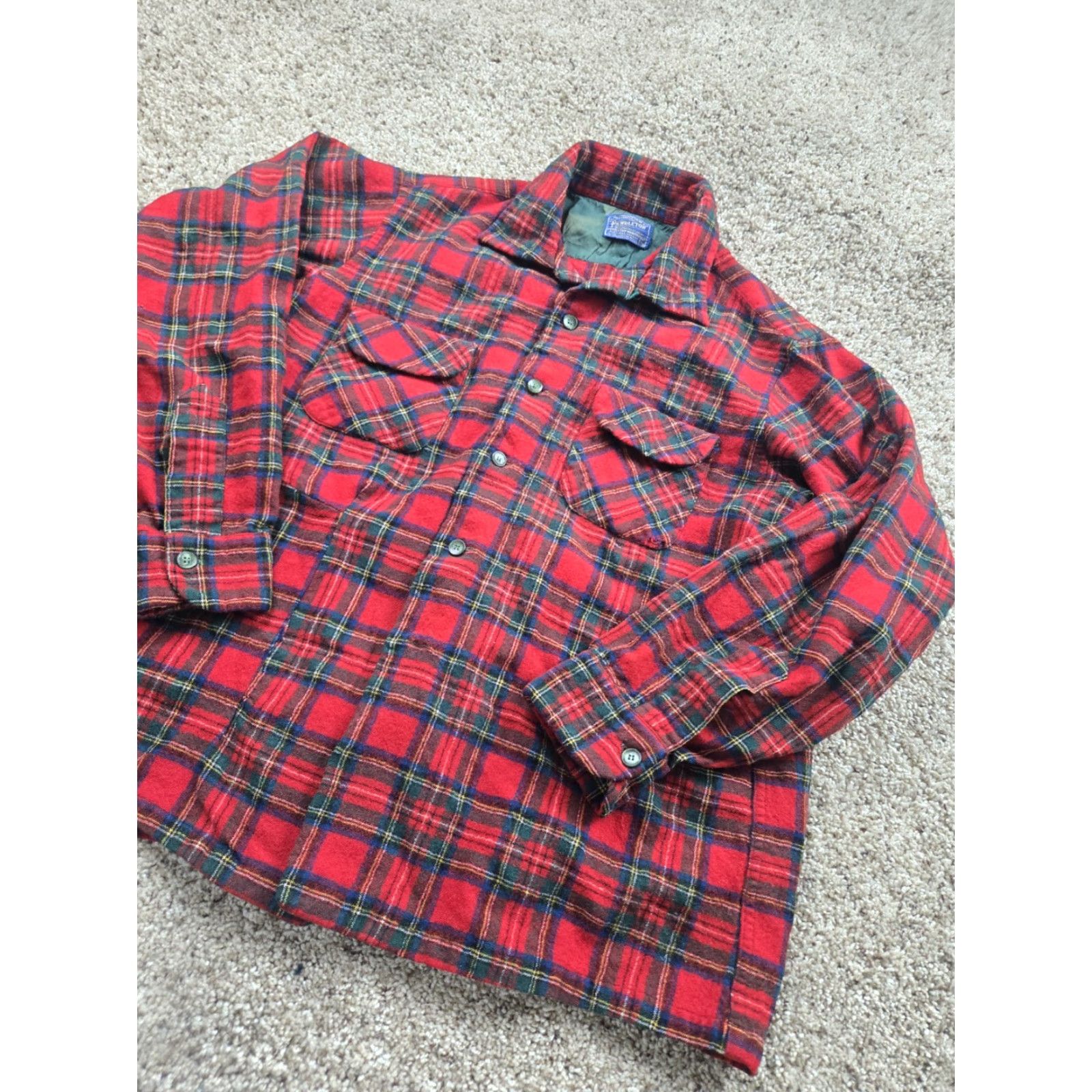 Pendleton VINTAGE Pendleton Flannel Shirt XL Red Plaid Loop Collar Long Sleeve Wool 60s Men Shirt Size US XL / EU 56 / 4 - 2 Thumbnail