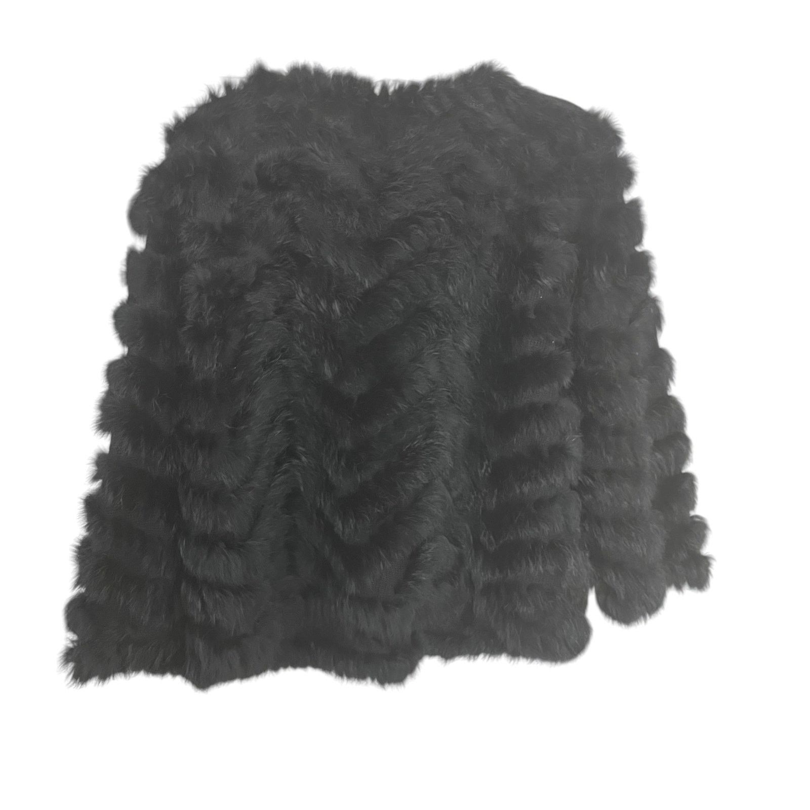 Other Metric Knits Black Rabbit Fur Chevron Mob Wife Jacket Size L / US 10 / IT 46 - 2 Thumbnail