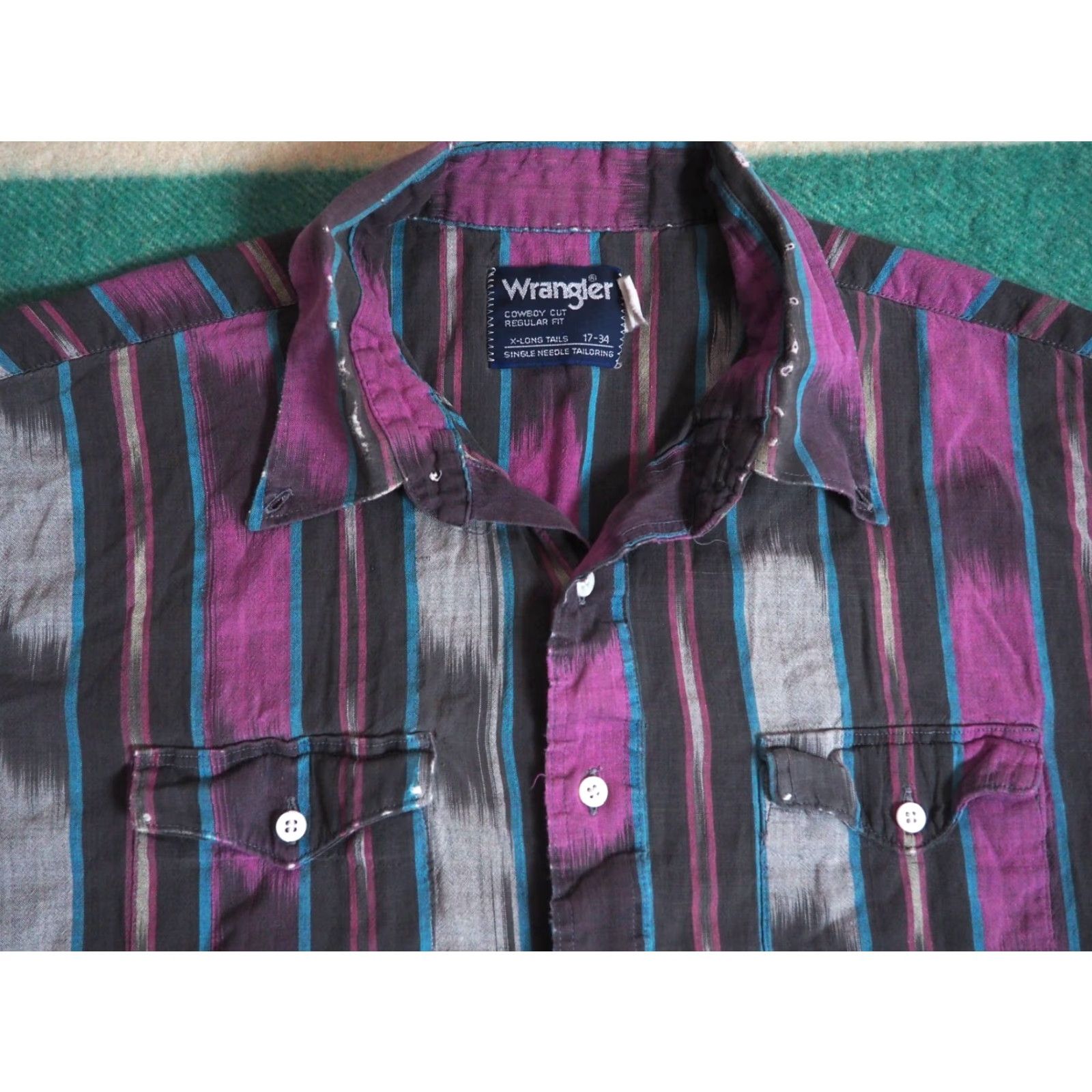 Wrangler VINTAGE Wrangler Cowboy Cut Shirt Western Black 80s Mens XL - Rockabilly, Long Sleeve, Cotton, 1980s • Cowboy Cut Rodeo Size US XL / EU 56 / 4 - 2 Thumbnail