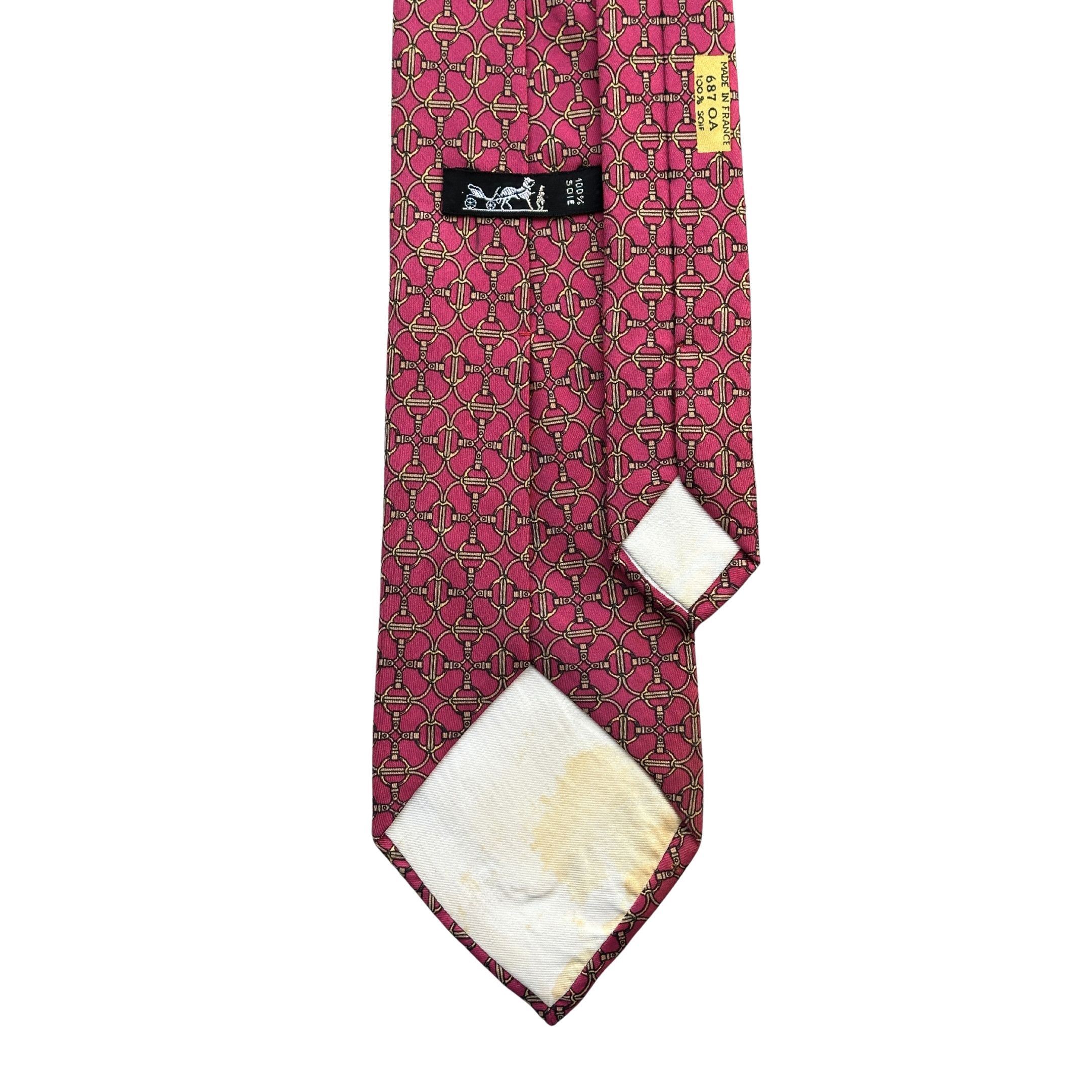 Hermes Tie Silk Geometric Yellow Pattern on Pink Size ONE SIZE - 2 Thumbnail
