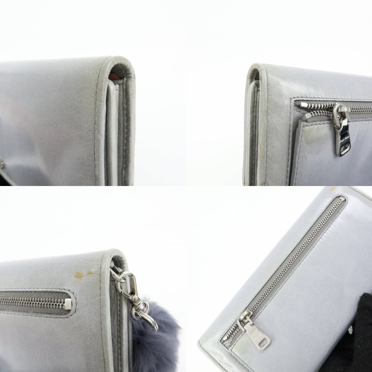 Miu Miu Miu Miu Vitello Shine Fur Flap Long Wallet Calfskin Gray Size ONE SIZE - 5 Thumbnail