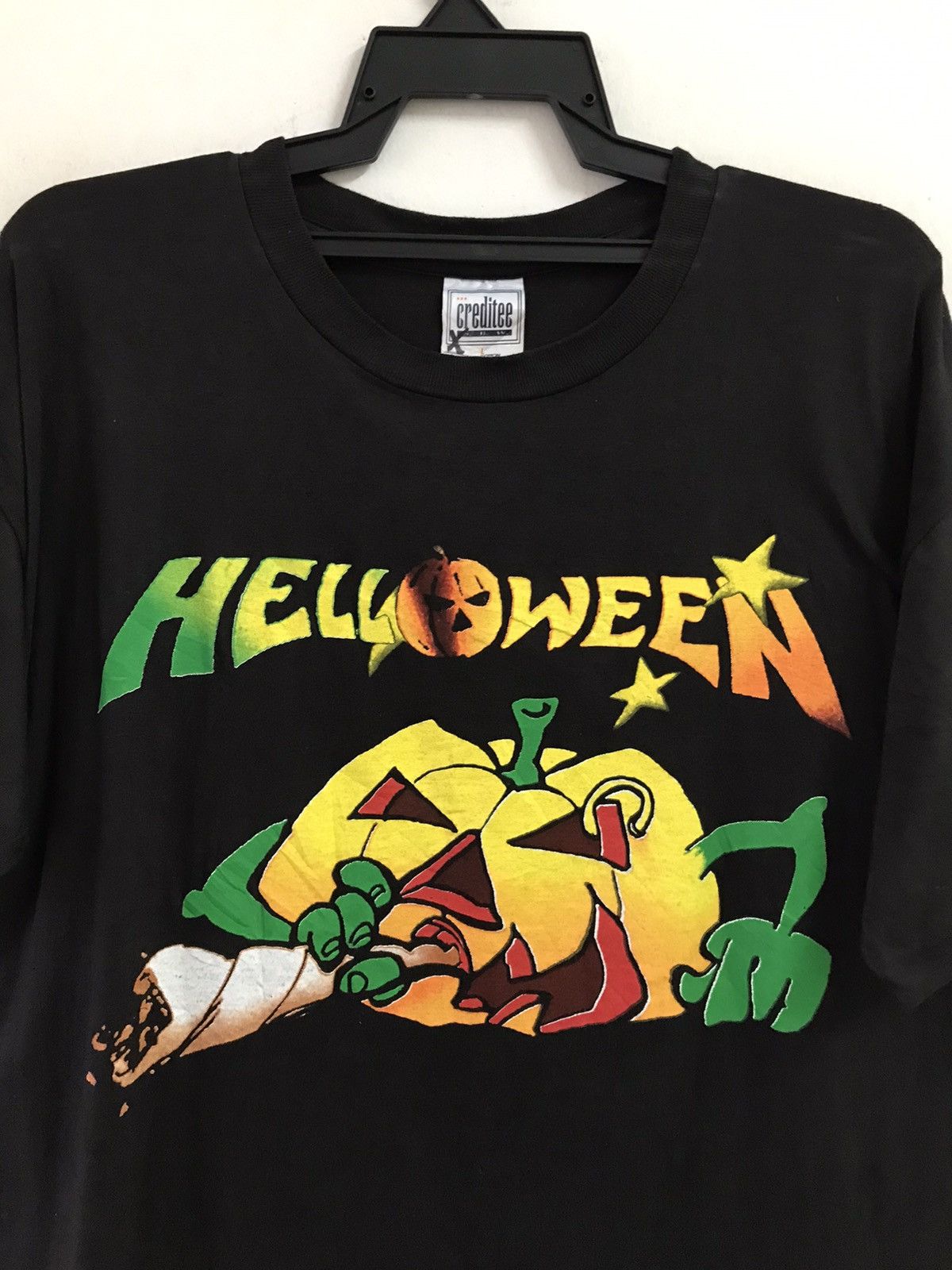 Vintage 90s Helloween Metal Band German Black T-Shirt