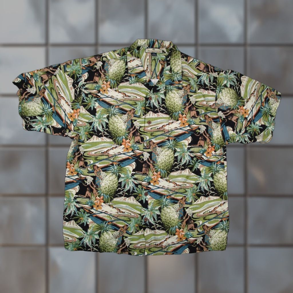 Tommy Bahama Tommy Bahama Shirt Mens XL Green Silk Hawaiian Hula Girl Pineapple Loop Collar Size US XL / EU 56 / 4 - 1 Thumbnail