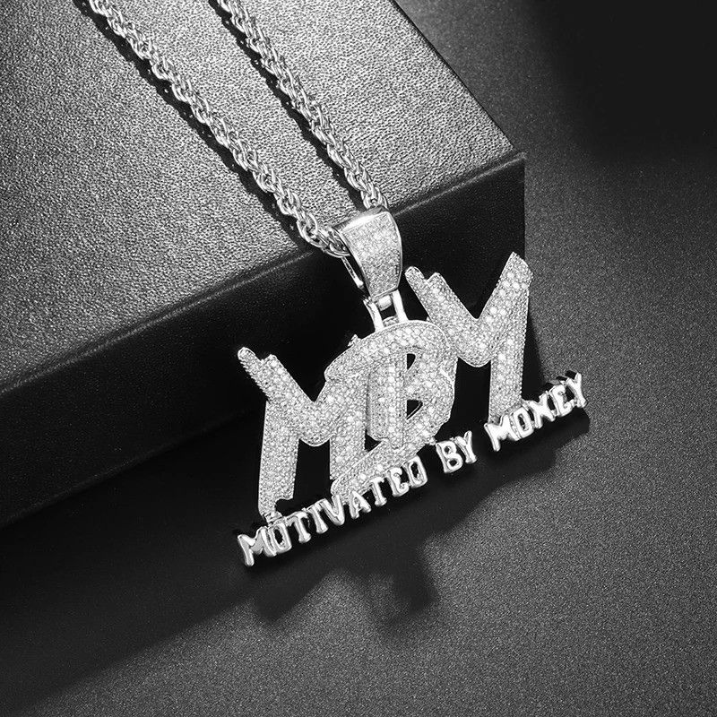 Vintage Hip Hop Zircon Letter Pendant Necklace Size ONE SIZE - 2 Thumbnail