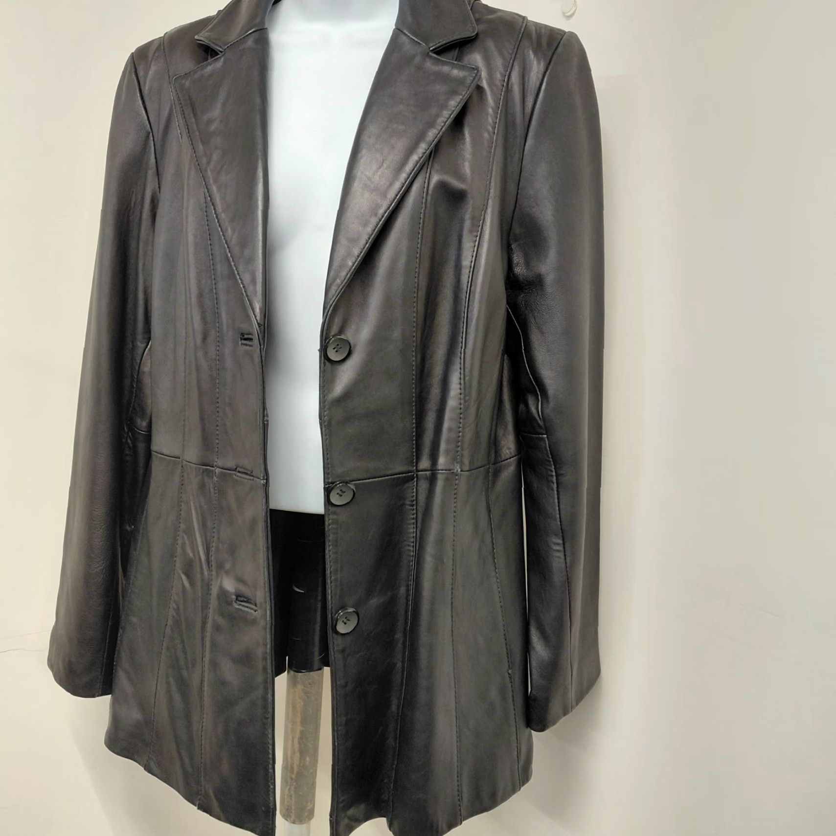 Worthington Worthington Genuine Lambskin Leather Jacket Women's Large Black Button Up Jacket Mid-Length Long Sleeve Lined Lightweight Super Soft Size L / US 10 / IT 46 - 3 Thumbnail