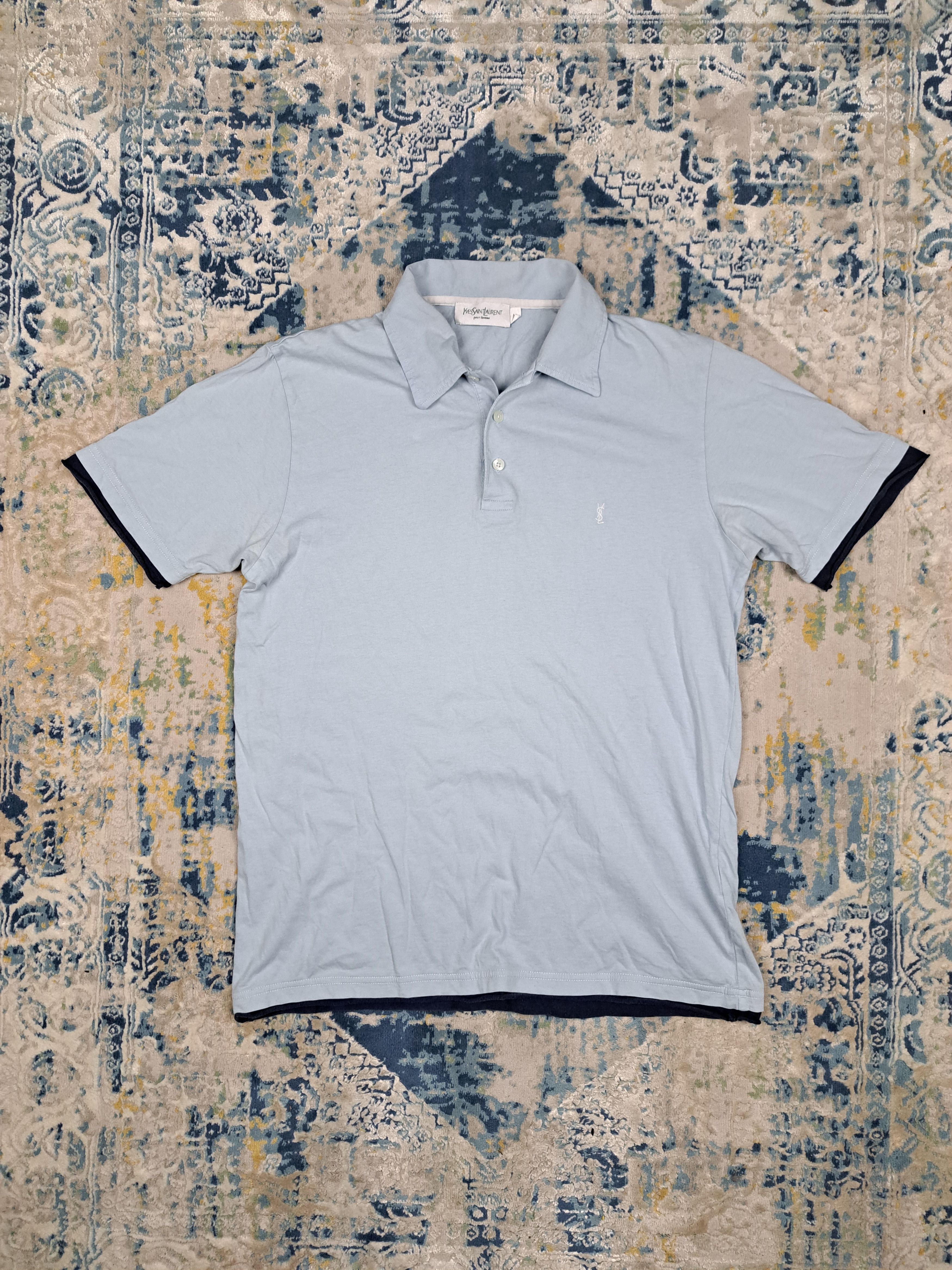 Yves Saint Laurent Vintage 90s YSL Pour Homme Baby Blue Polo Shirt Luxury Size US M / EU 48-50 / 2 - 1 Thumbnail