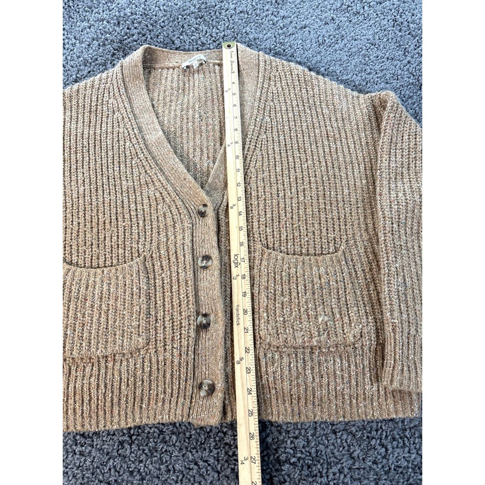 Madewell Madewell Cardigan Sweater Womens XL Beige Chunky Knit Wool Vneck Speckled Button Pockets Size XL / US 12-14 / IT 48-50 - 2 Thumbnail