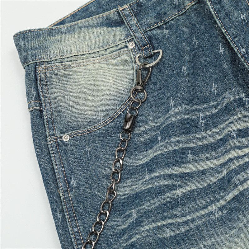 Japanese Brand Men's trendy lightning distressed washed jeans Size US 32 / EU 48 - 6 Thumbnail