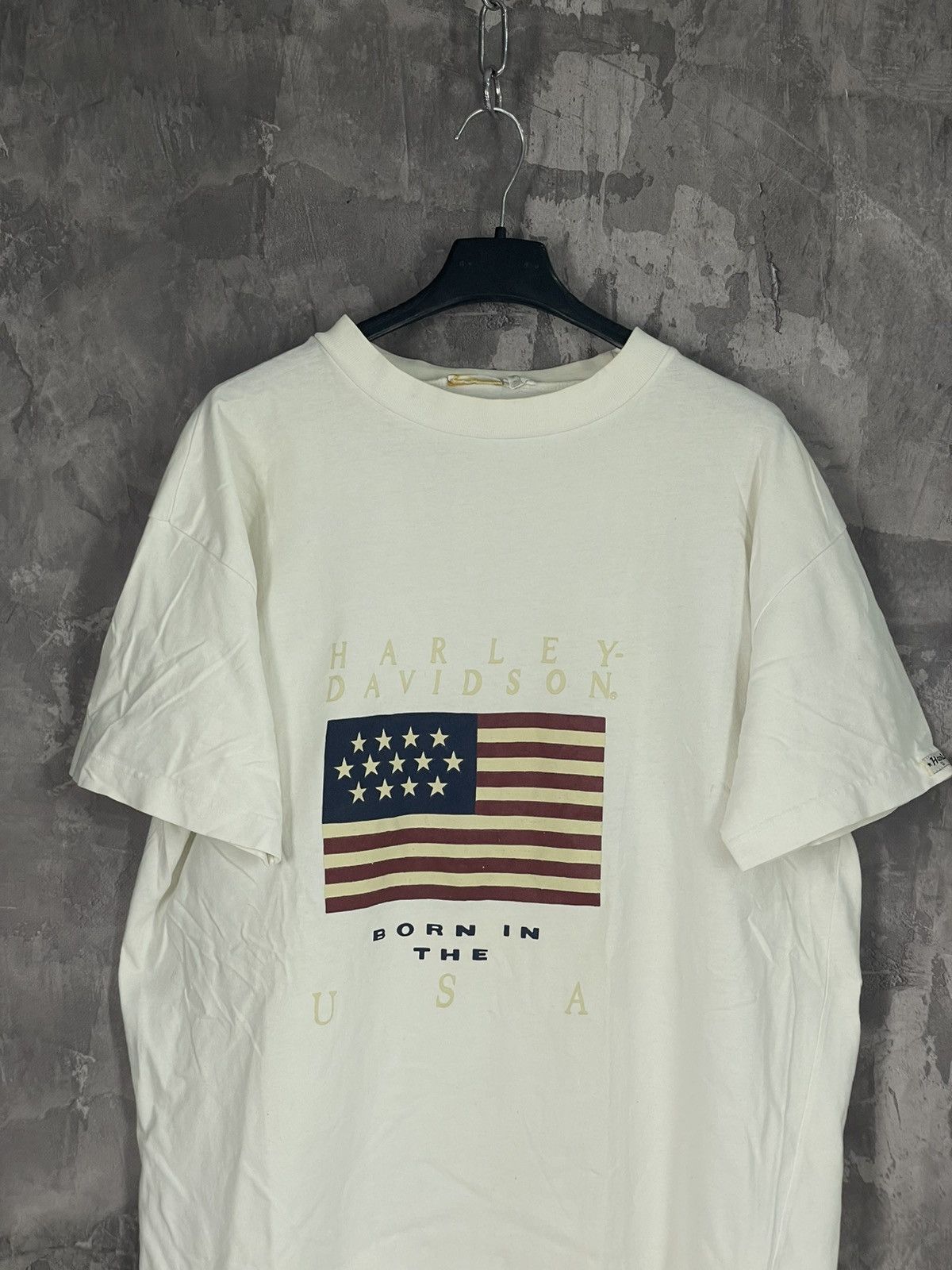 Band Tees × Harley Davidson Vintage 1987 Harley Davidson US Flag Emblem Born in USA Tee Size US XL / EU 56 / 4 - 2 Thumbnail