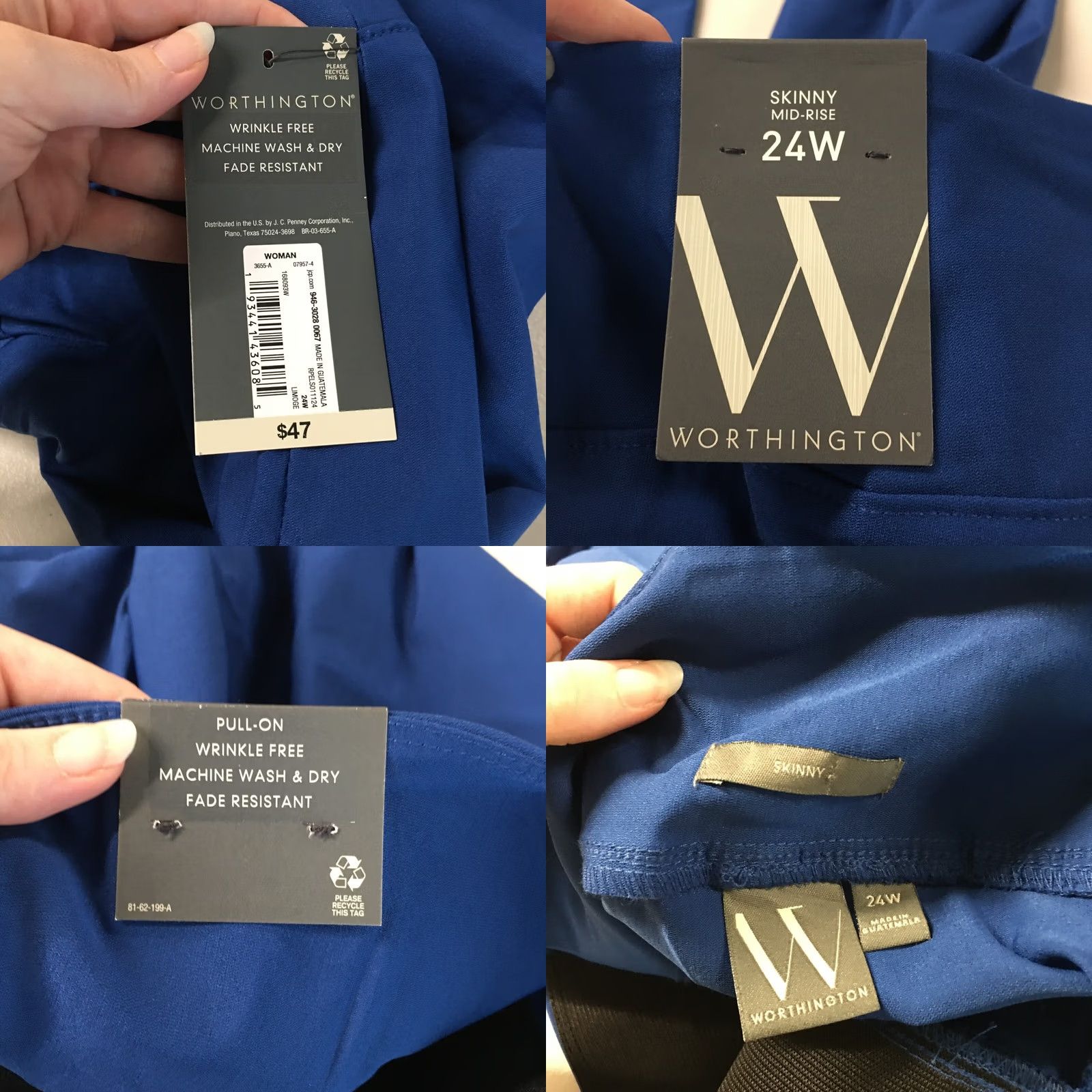 Worthington Worthington Pull On Skinny Pants Womens 24W Blue High Rise Flat Front Casual New Pants Women Skinny Pls 24W Blue High Rise Flat Front Size 42" / US 20 - 10 Thumbnail
