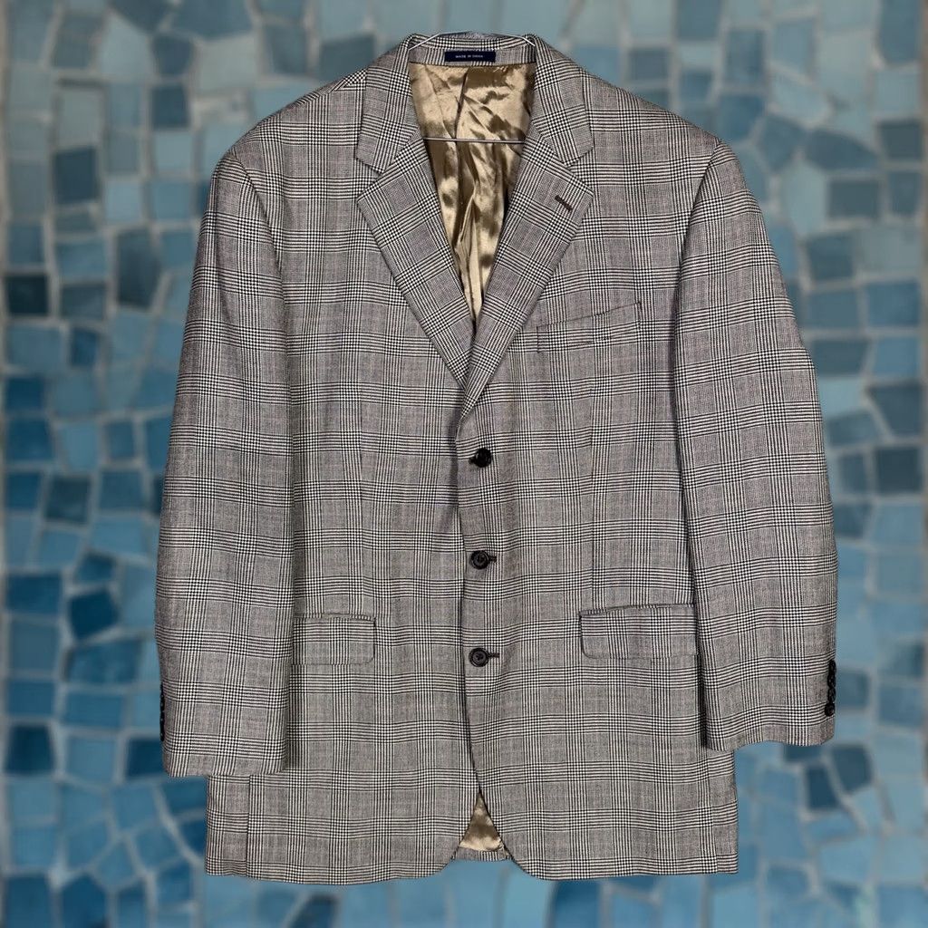Ralph Lauren VINTAGE Ralph Lauren Blazer Men 44L Silk Wool Glen Check Houndstooth Suit Jacket 3Button Size 44R - 1 Thumbnail