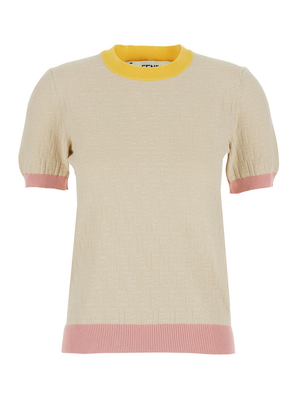 Fendi White T-Shirt 'COLOR BLOCK FF SHORT SLEEVES TEE' with Fendi Logo in Cotton Women Size M / US 6-8 / IT 42-44 - 1 Thumbnail