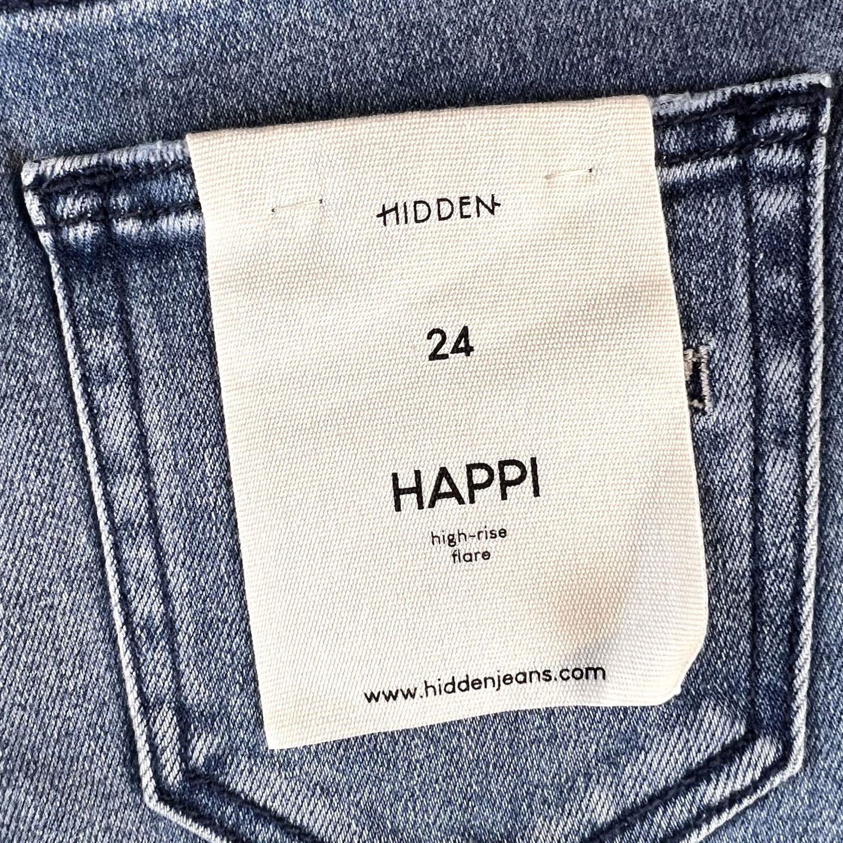 Vintage Hidden Jeans Womens 24 High Rise Flare Denim Blue Distressed NWT Boho 31 Inseam Medium Wash Size 42" / US 20 - 7 Thumbnail