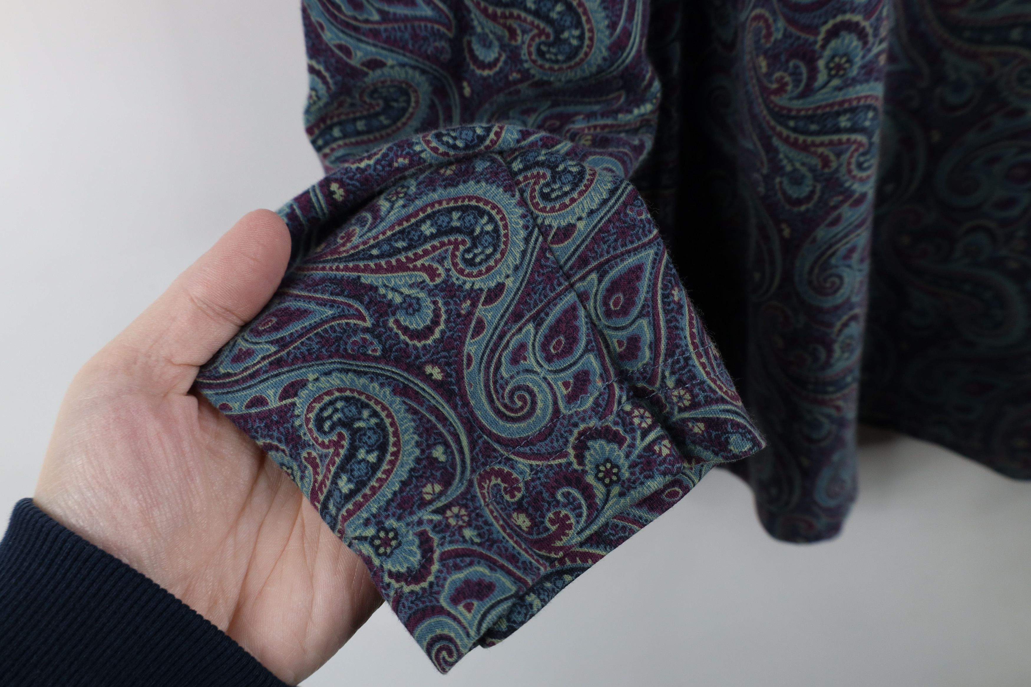 Lands' End × Vintage Vintage 90s Lands End Paisley Mock Neck Long Sleeve T-Shirt Size L / US 10 / IT 46 - 4 Thumbnail