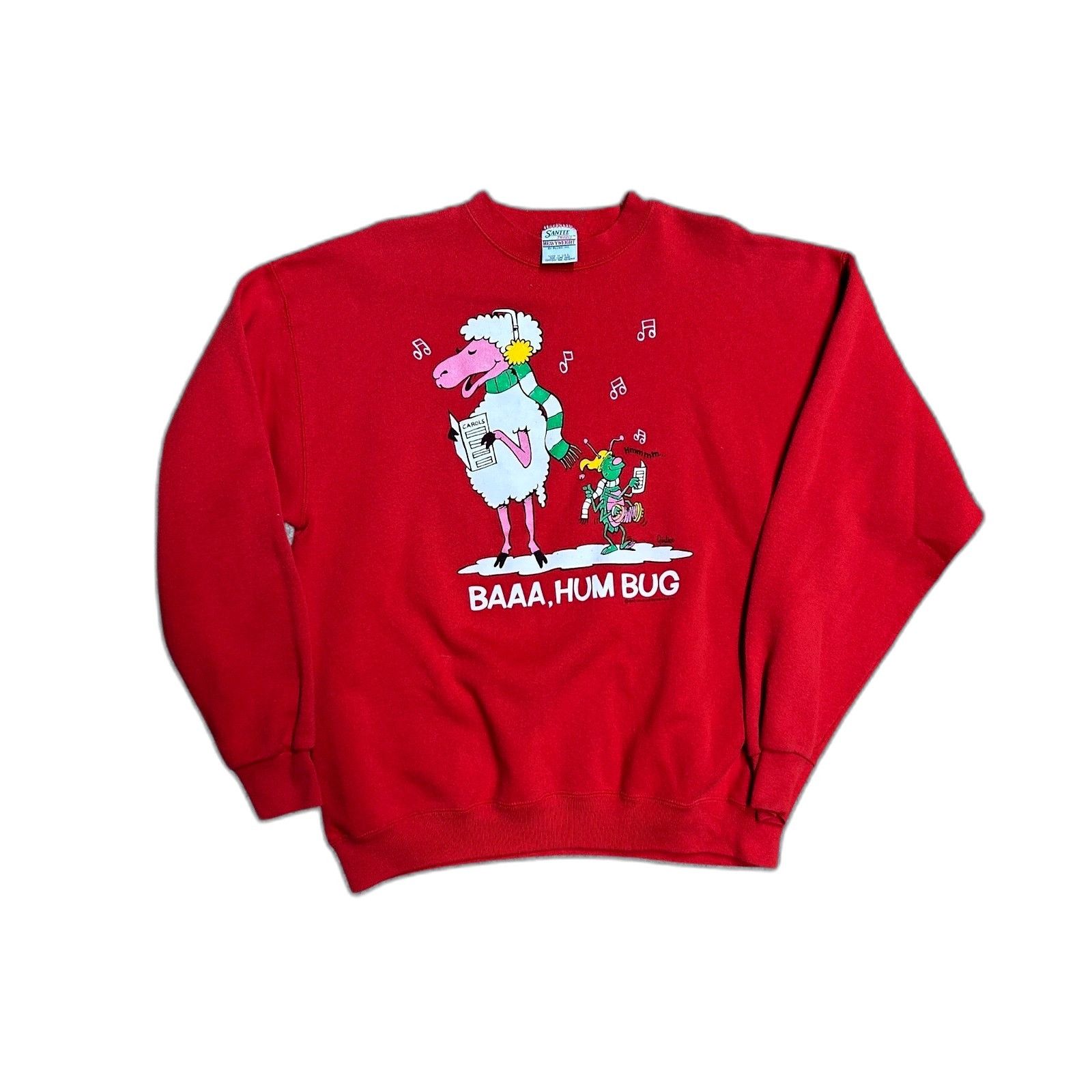 Vintage Vintage Christmas Caroling Baaa, Hum Bug Sweatshirt Xl Red Size US XL / EU 56 / 4 - 1 Thumbnail
