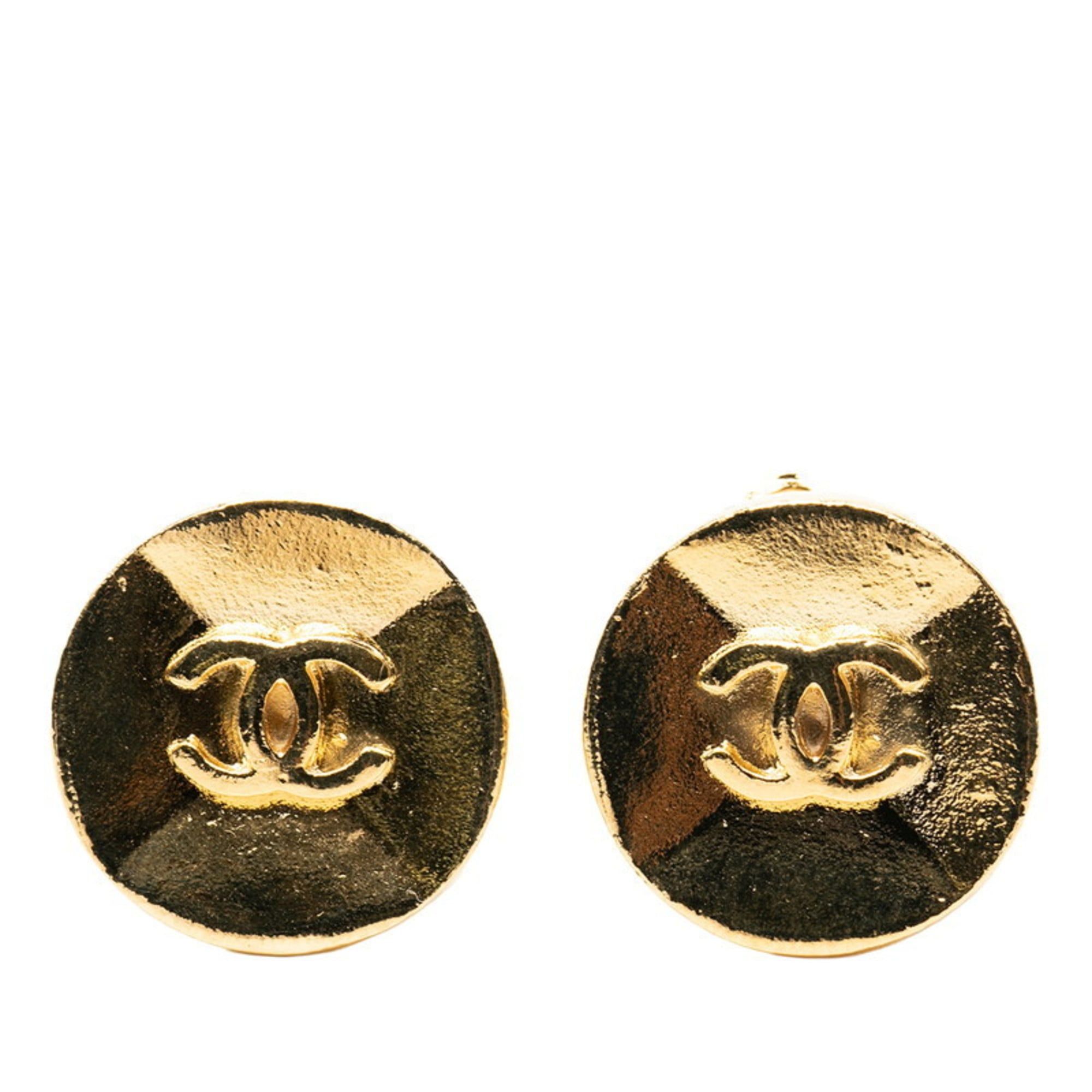 CHANEL Coco Mark Earrings Gold Plated Women's