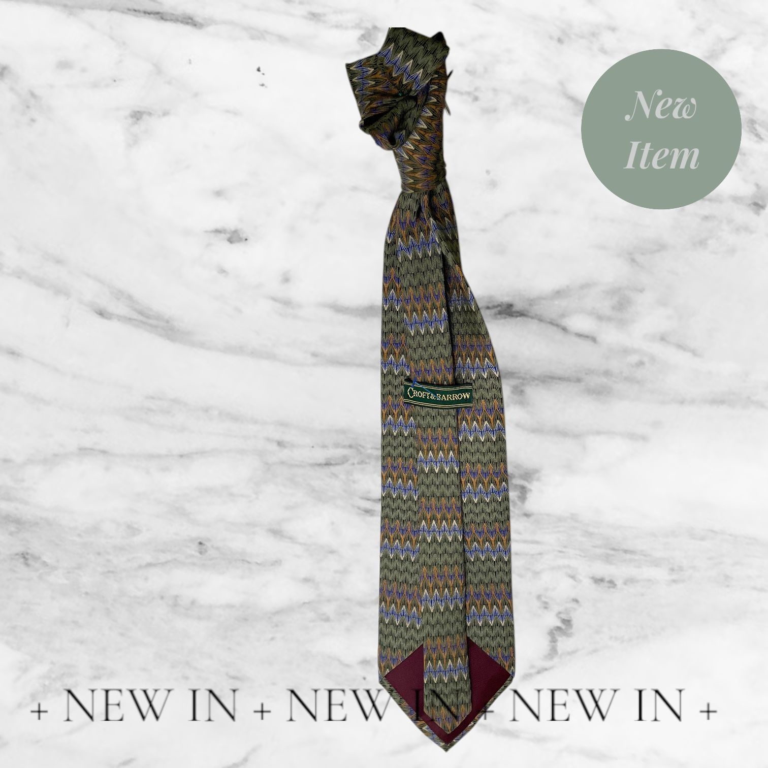 Croft & Barrow Croft & Barrow Zigzag Pattern Silk Tie - Green Yellow & Blue Size ONE SIZE - 2 Thumbnail