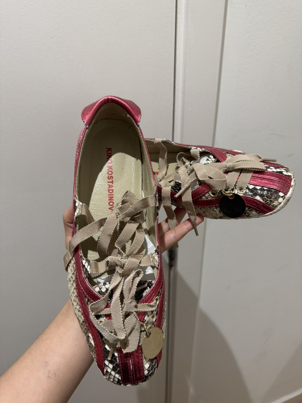 Kiko Kostadinov Ballet Shoes Red Leather Straps in White, Women's (Size 9)