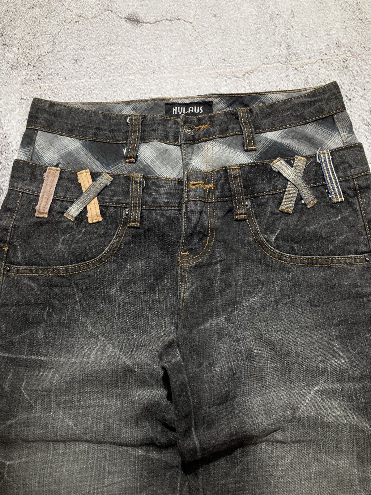 Japanese Brand 2000s Nylaus Double Waist Denim Jeans Pant Faded Y2k Size US 28 / EU 44 - 4 Thumbnail