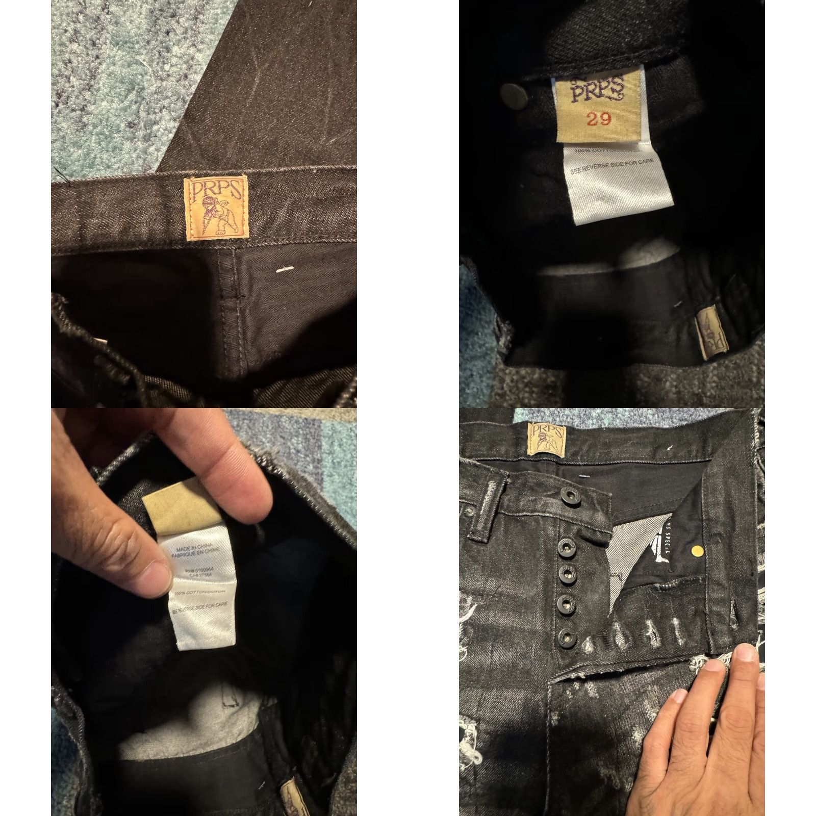 Prps PRPS Jeans Denim Black 29x32 Regular Men Distressed 5-Pocket Straight Vintage No Rise Mid Inseam 32 Cotton Button Closure Size US 29 - 9 Thumbnail