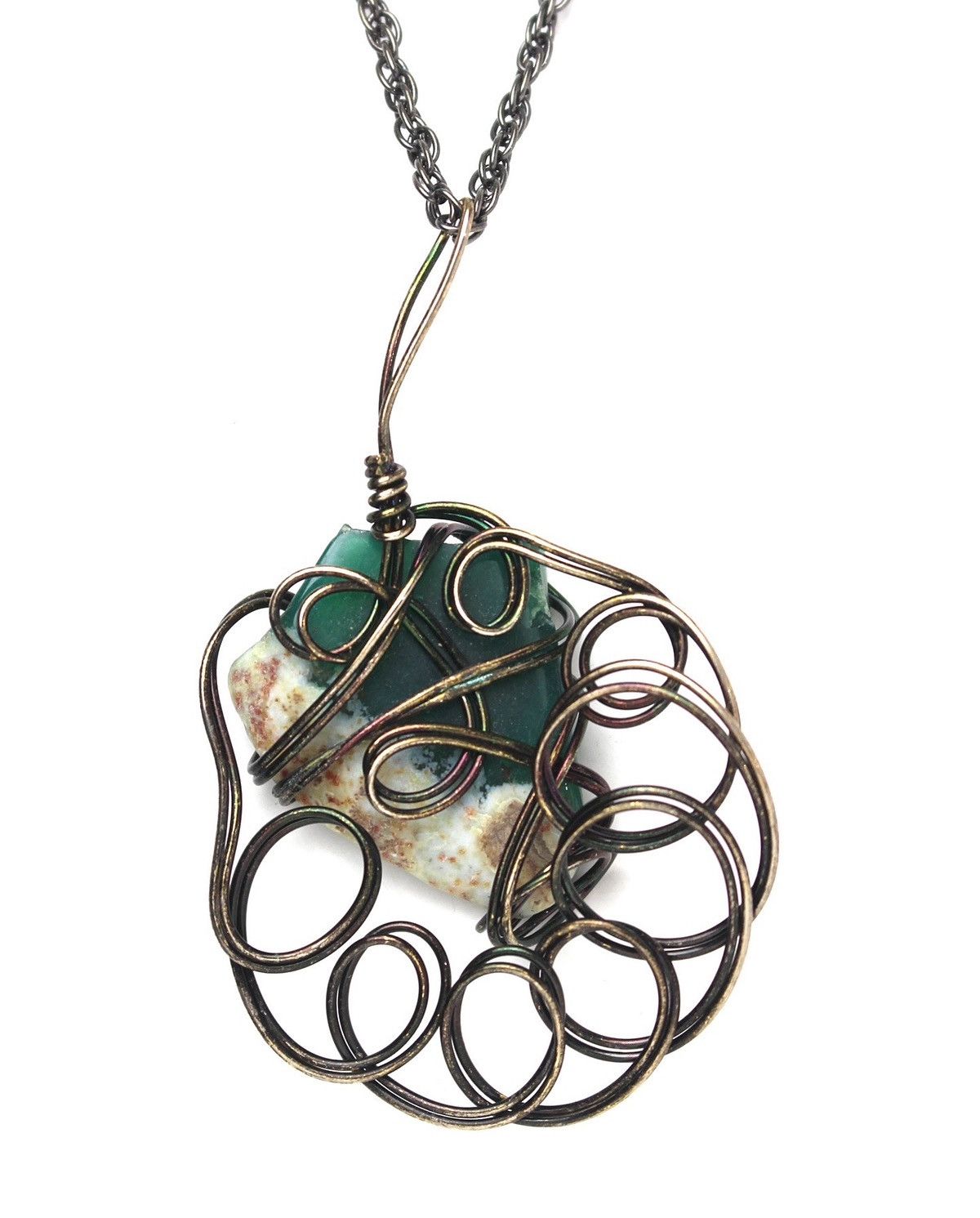 If Six Was Nine 1990S JAPANESE HANDCRAFTED GREEN STONE PENDANT NECKLACE Size ONE SIZE - 4 Thumbnail