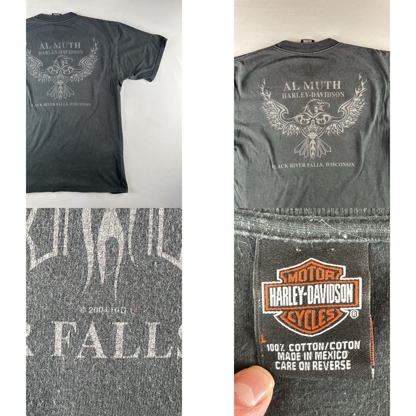 Harley Davidson VINTAGE 2004 Harley Davidson T-Shirt Black L Al Muth Eagle Flag Mens Size US L / EU 52-54 / 3 - 8 Thumbnail