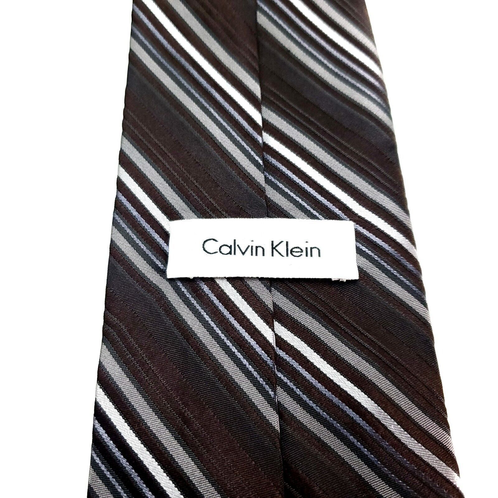 Calvin Klein Calvin Klein Silk Tie Woven Brown Striped Wide Size ONE SIZE - 3 Thumbnail