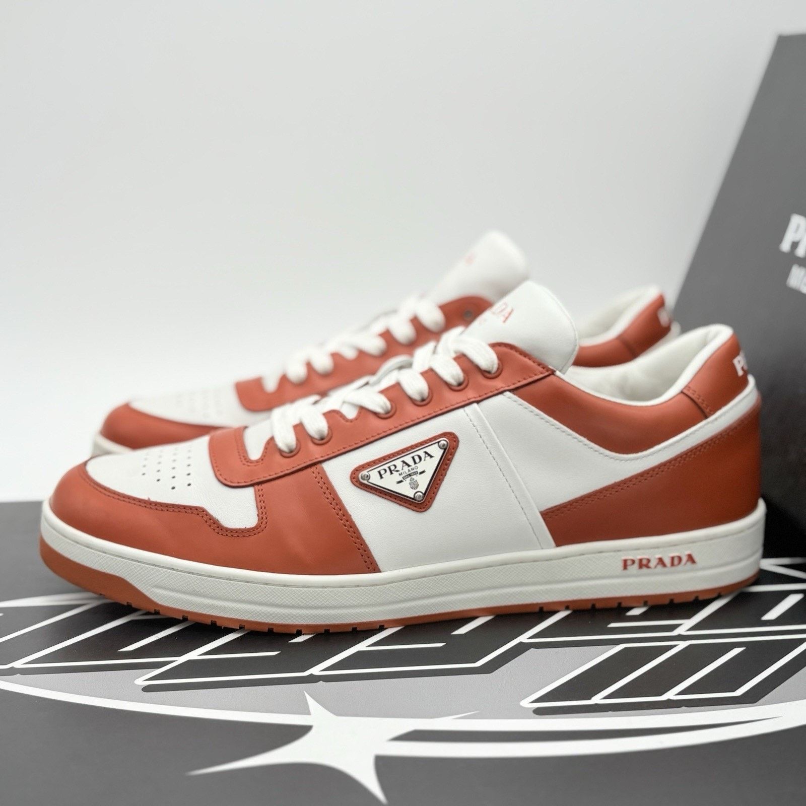 Prada Prada Downtown Low Leather ' Orange White ' | SUPER CLEAN! Size US 11 / EU 44 - 1 Thumbnail