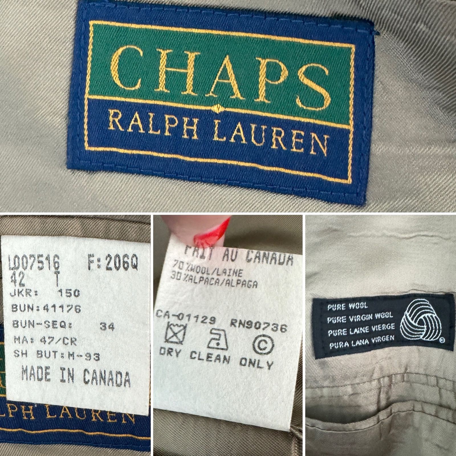 Chaps × Vintage Vintage Chaps Ralph Lauren Wool Alpaca Check Jacket 42T Size 42L - 7 Thumbnail
