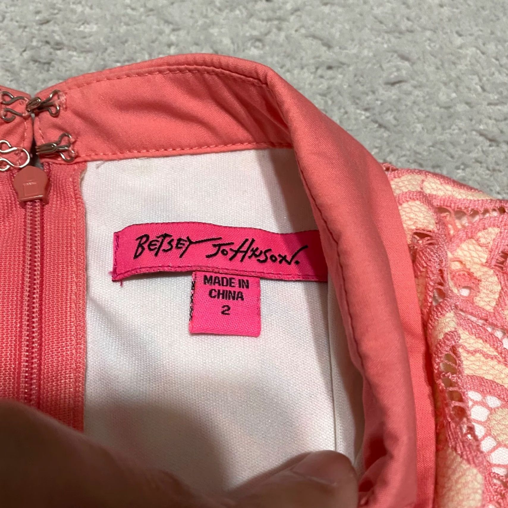 Betsey Johnson Betsey Johnson Dress Womens 2 Pink Geometric Lace Lined Collared Fit Flare Knee Length A-Line Casual Party/Cocktail Vintage No - Wait Size XS / US 0-2 / IT 36-38 - 3 Thumbnail