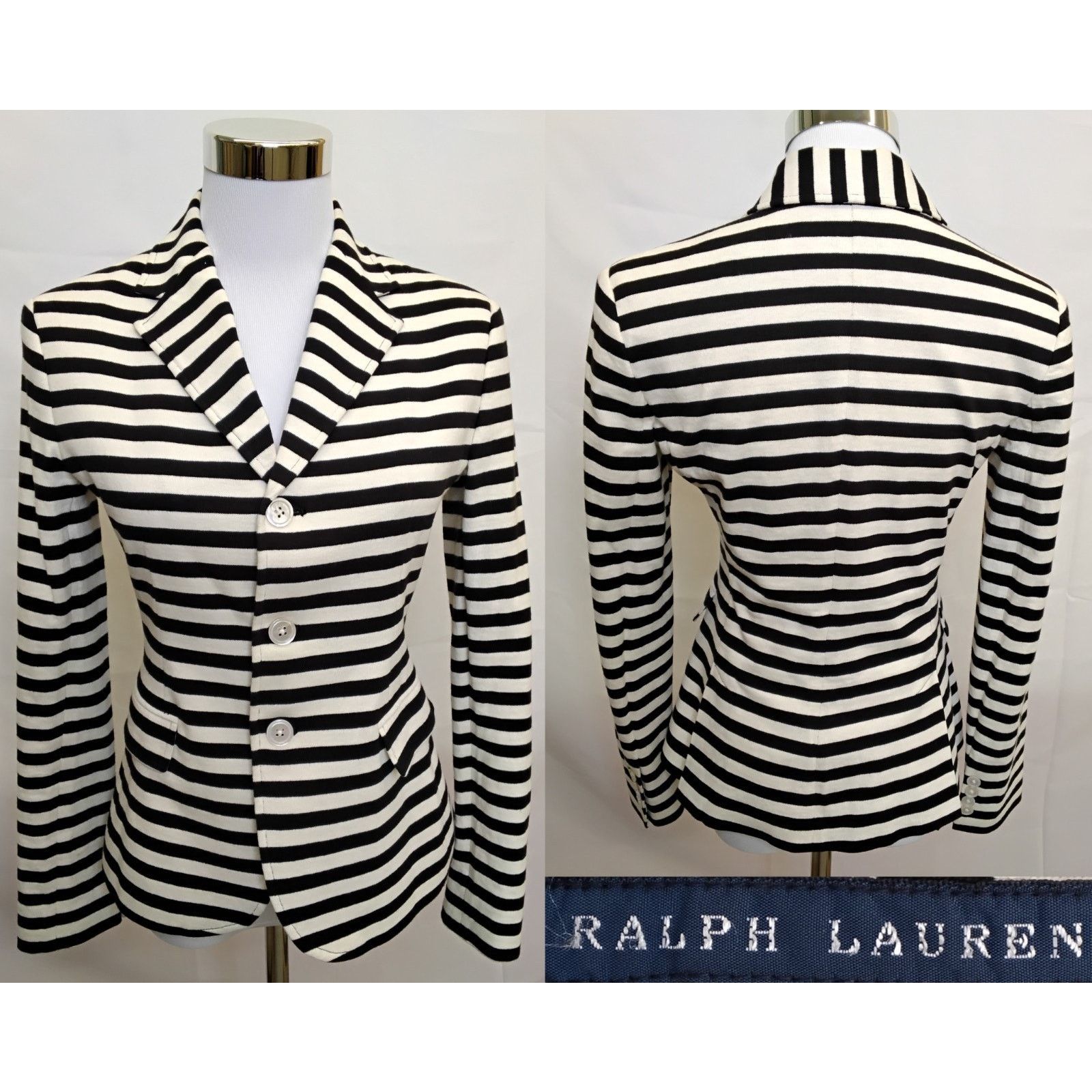 Ralph Lauren Ralph Lauren Knit Blazer Women 2 Black/White Stripes Cotton Size XS / US 0-2 / IT 36-38 - 1 Thumbnail