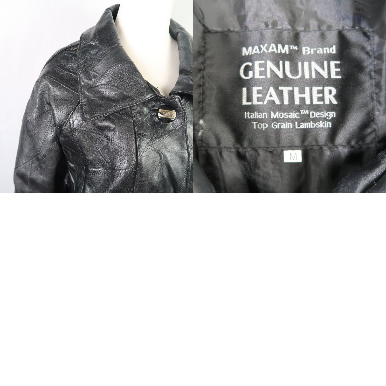 Vintage VINTAGE Maxam Leather Jacket Patchwork Lambskin Coat 1990s M Black Womens Grunge Casual Jacket Size M / US 6-8 / IT 42-44 - 8 Thumbnail